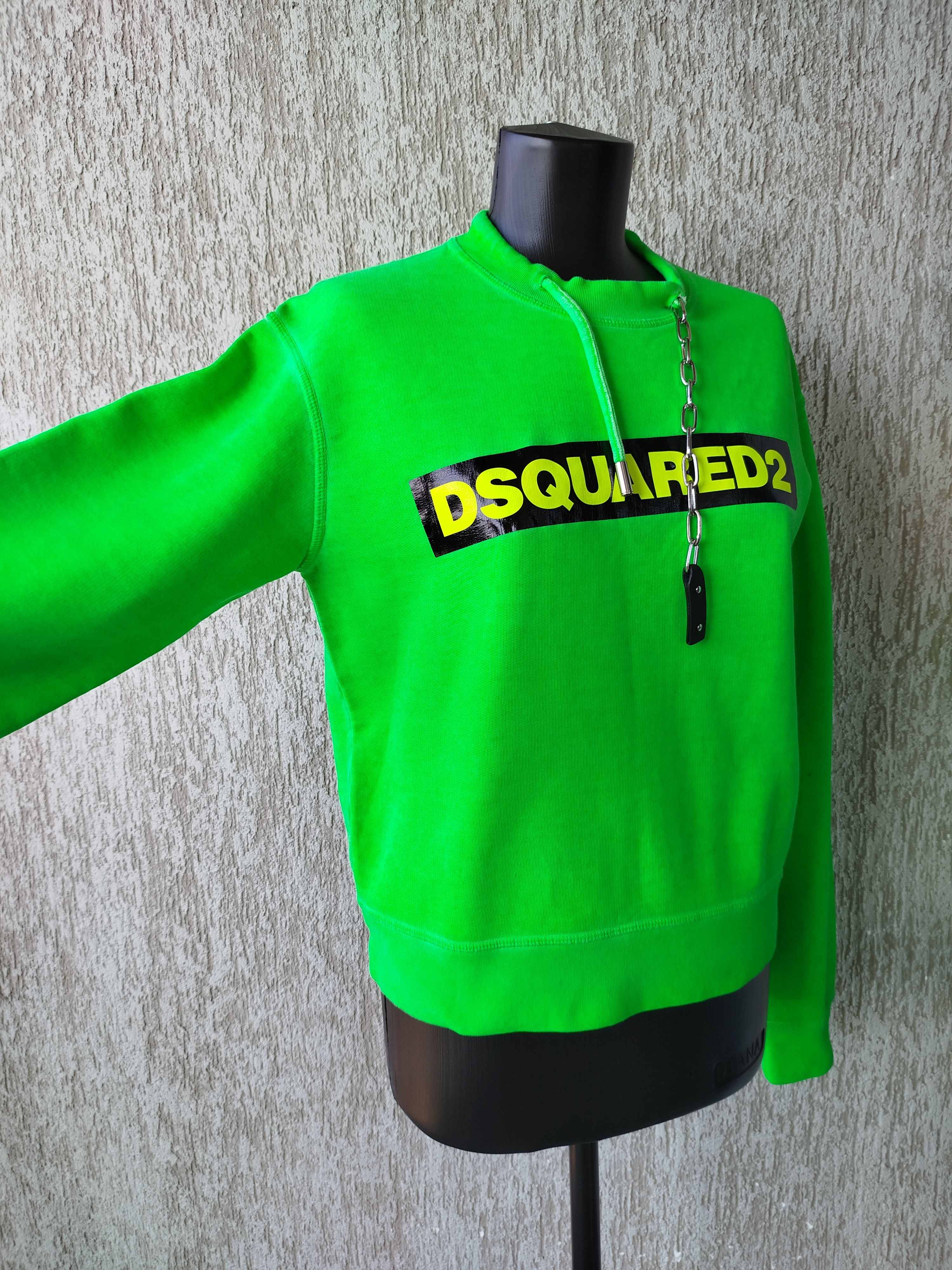 Dsquared2 Sweatshirt Neon Green Crew Neck Logo Chain Cotton Size M Size M / US 6-8 / IT 42-44 - 5 Thumbnail
