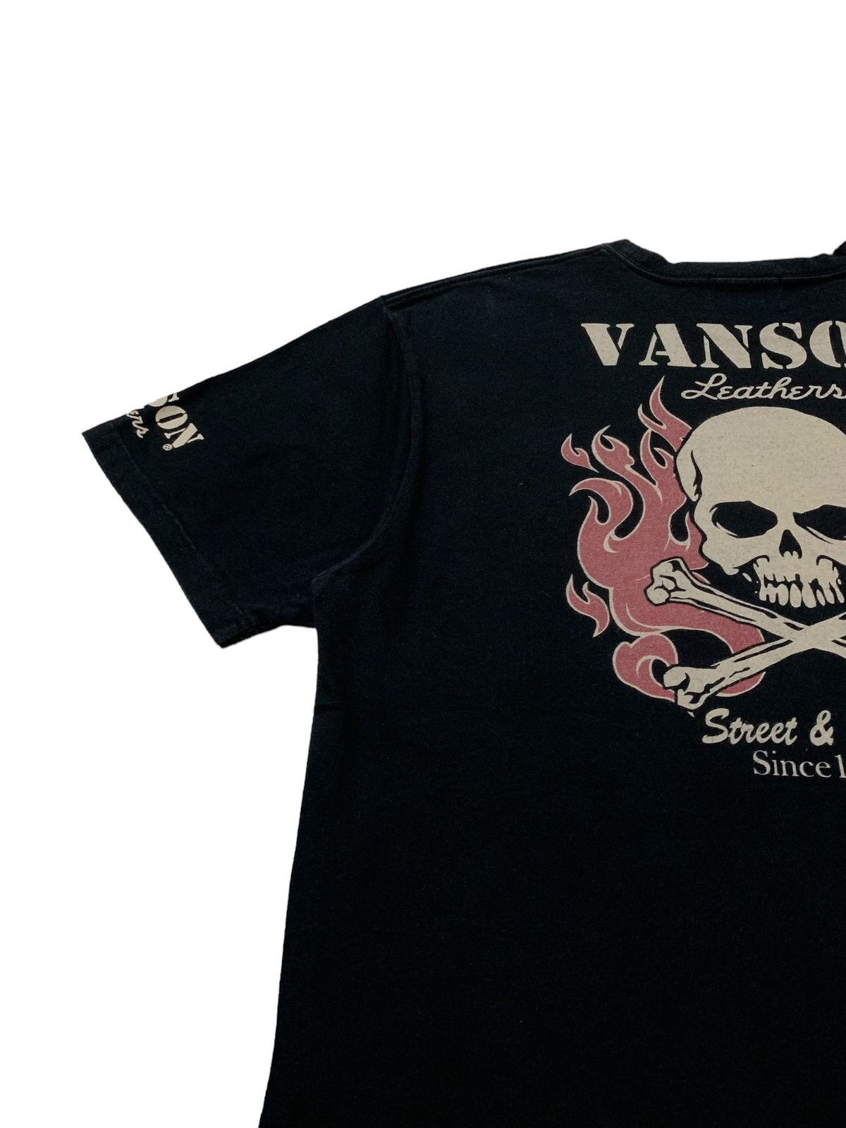 Japanese Brand × Vanson Leathers Vanson Leather Crossbones Flames Street & Track Tshirt Size US L / EU 52-54 / 3 - 9 Thumbnail