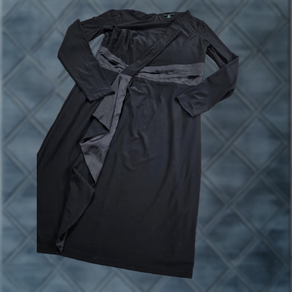 Ralph Lauren Lauren Ralph Lauren Dress Womens 10 Black Long Sleeve Faux Wrap Ruffle Sheath Dress Size L / US 10 / IT 46 - 1 Thumbnail