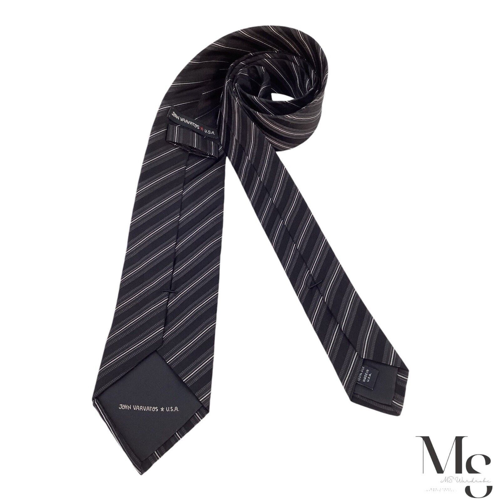 John Varvatos JOHN VARVATOS Black Striped Silk Tie Made In USA W: 3" EX CO Size ONE SIZE - 2 Thumbnail