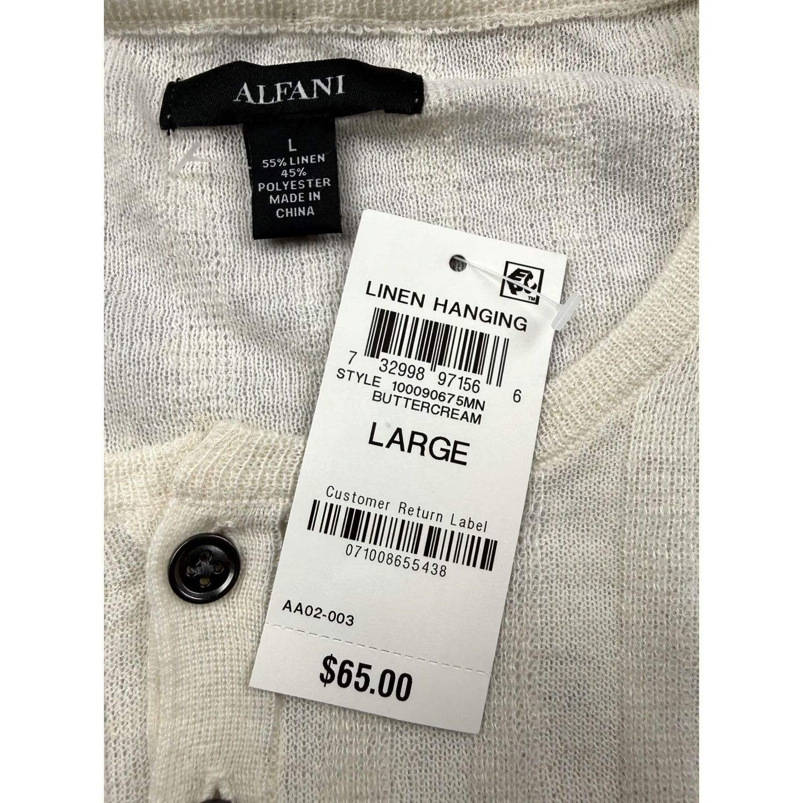 Alfani Alfani Mens Large White Linen Blend Henley Lightweight Knit Pullover Sweater Shirt Sleeve Long Knit Crew Neck Casual Spring Size US L / EU 52-54 / 3 - 4 Thumbnail