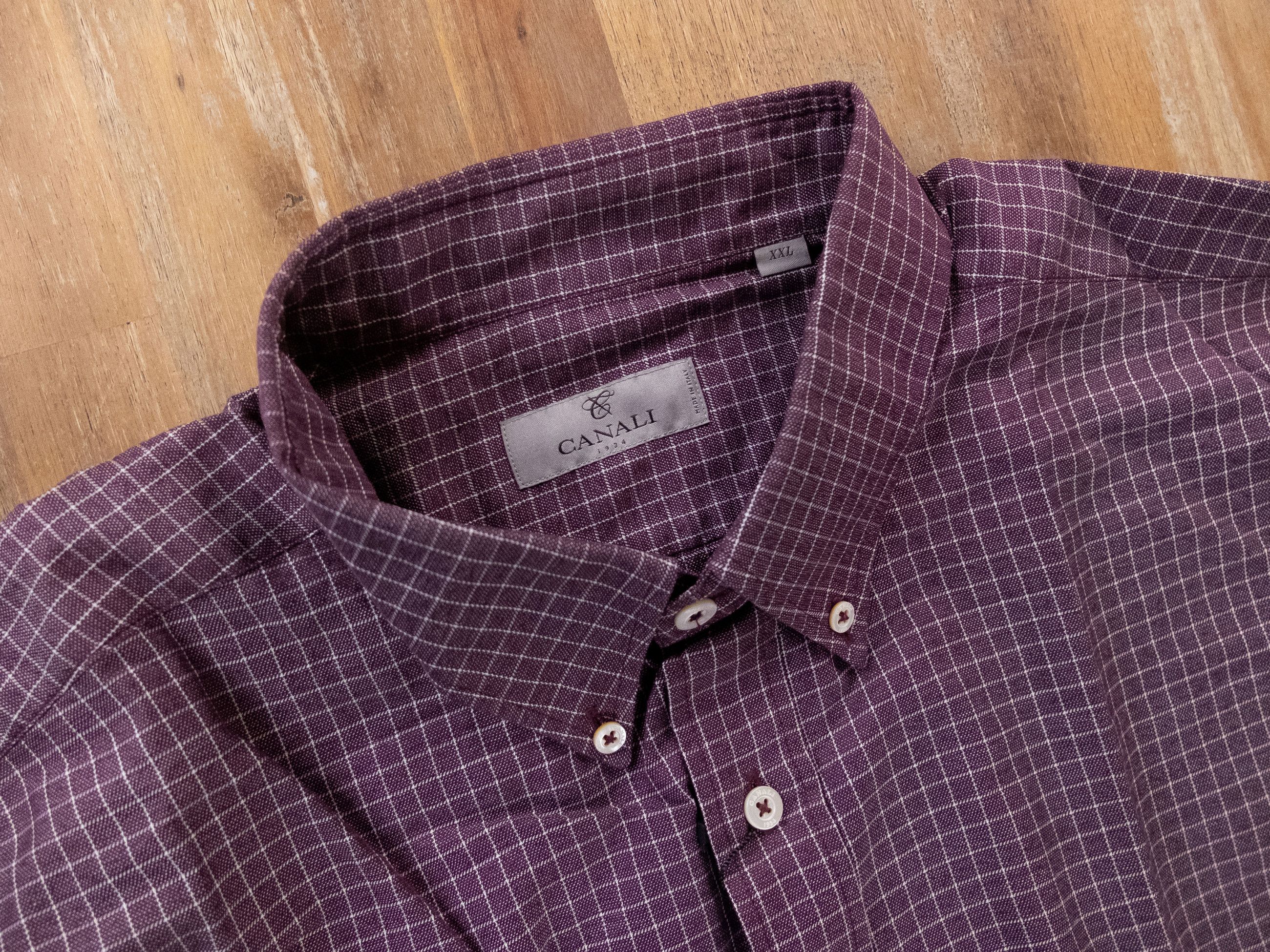 Canali CANALI burgundy gingham motif button-down cotton shirt XXL Size US XXL / EU 58 / 5 - 2 Thumbnail