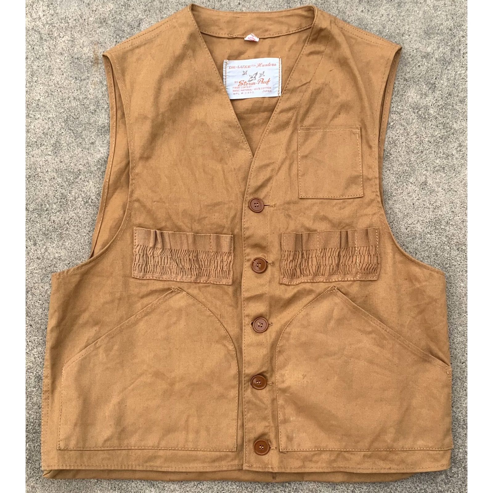 Hunter VINTAGE DE-LUXE For Hunters By Storm-Pruf Hunting Vest WPL # 11450 Japan M Brown 100% Cotton Mens Size US M / EU 48-50 / 2 - 4 Thumbnail