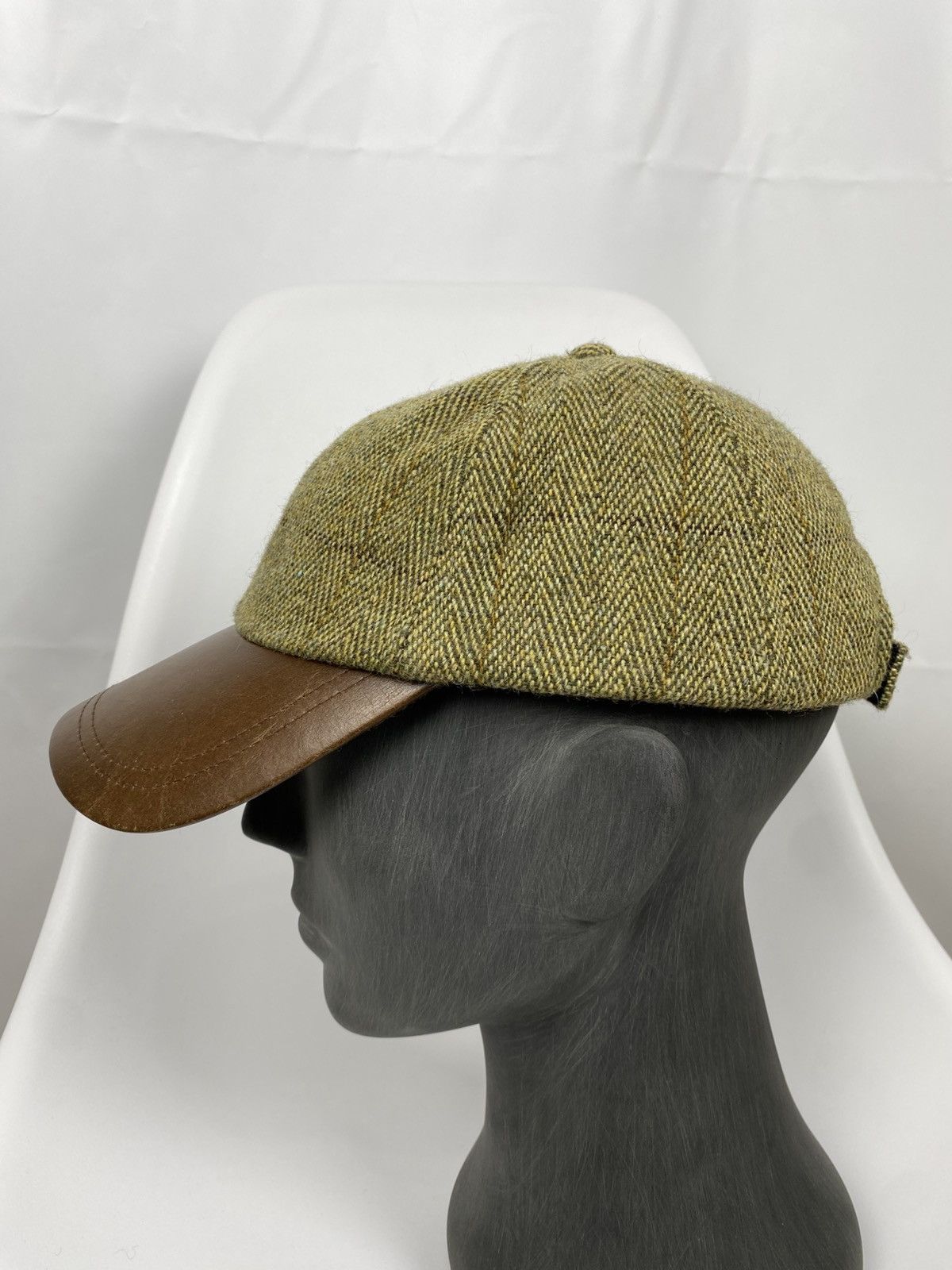 Vintage Tweed Herringbone Wool Baseball Cap Genuine Leather size S Size ONE SIZE - 3 Thumbnail