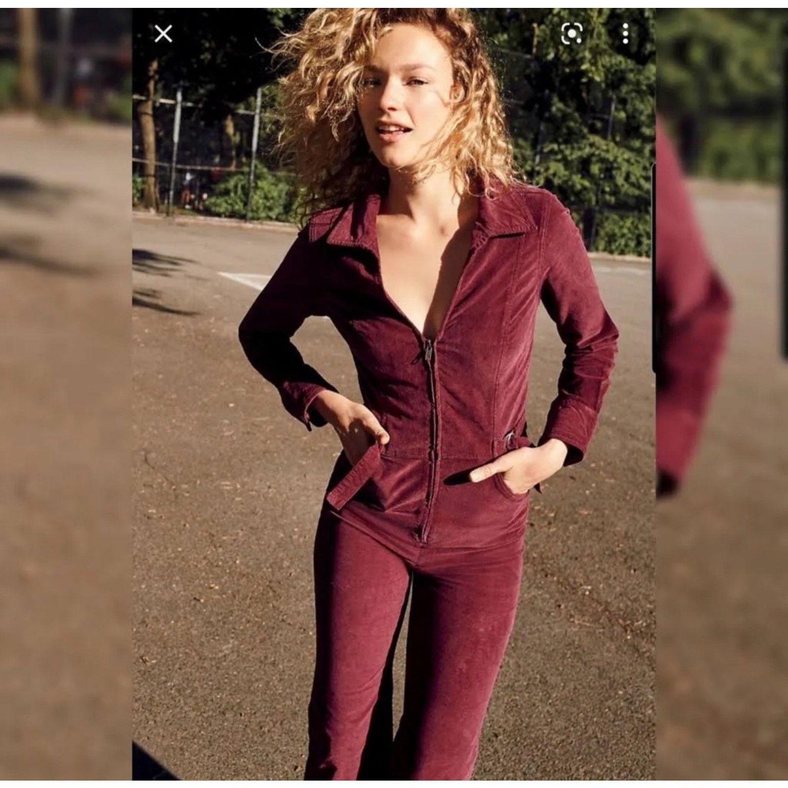 Free People Free People Take Me Out Tailored Corduroy Jumpsuit Wine 0 Size 26" / US 2 / IT 38 - 1 Thumbnail
