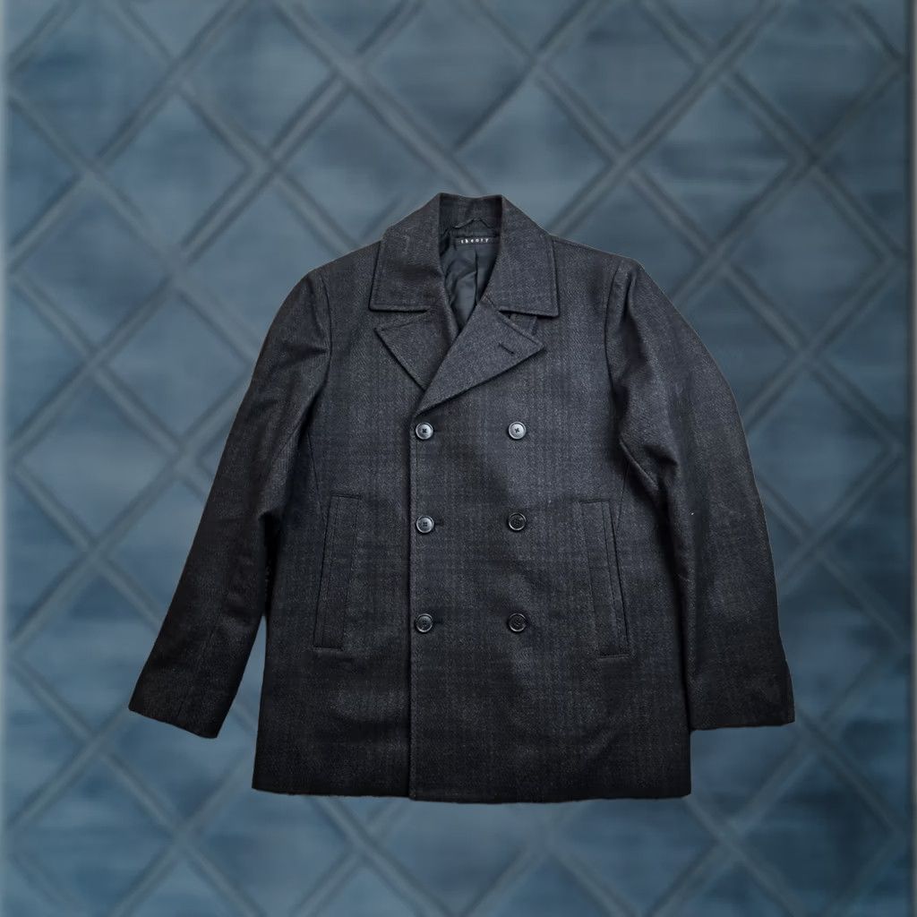 Theory Theory Peacoat Coat Mens Large Gray Plaid Wool Blend Double Breasted Pockets Classic Wool-Blend Long Coat 42-in Chest Fall Winter Spring Mens Size US L / EU 52-54 / 3 - 1 Thumbnail