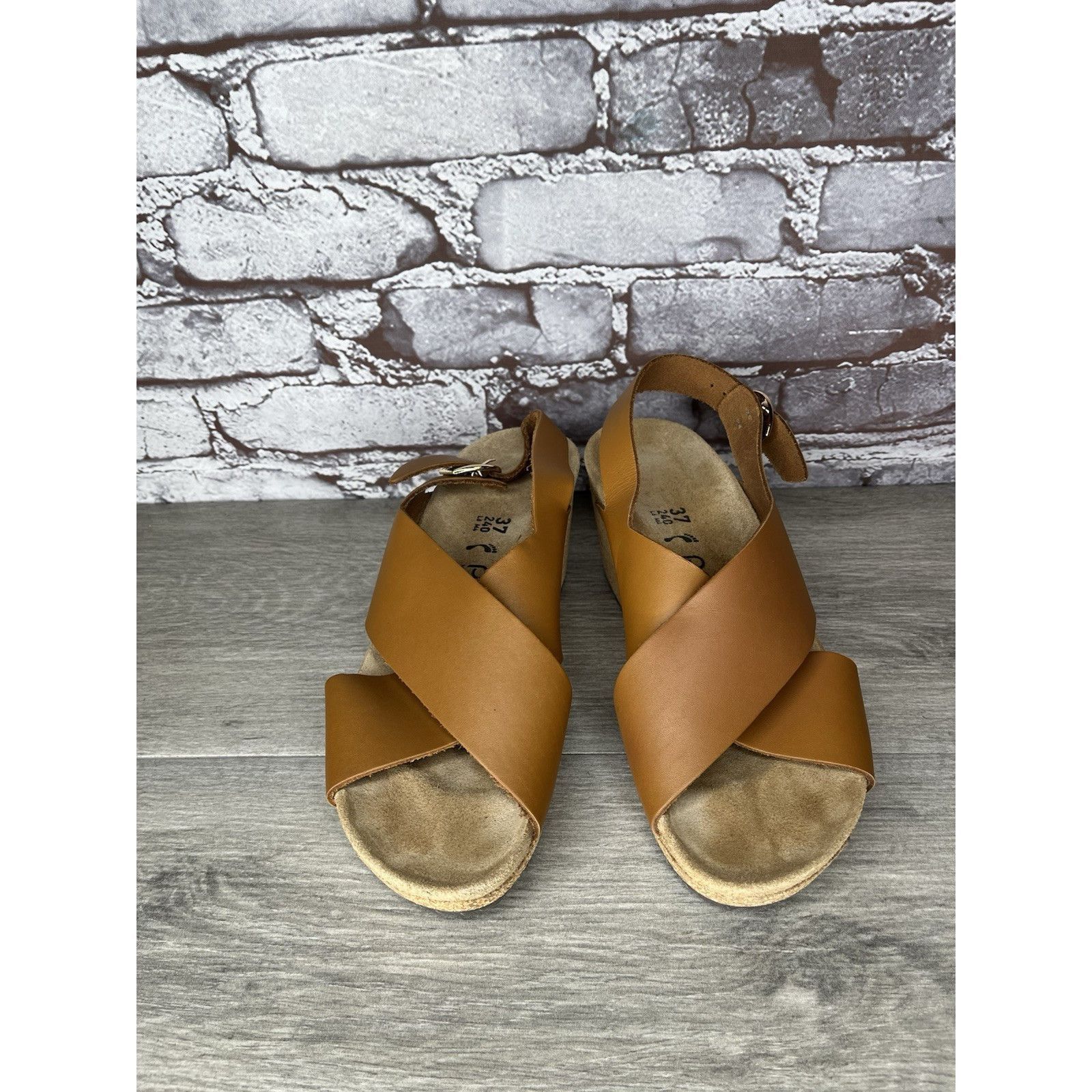 Birkenstock Birkenstock Papillio Samira Ginger Brown Leather Cork Wedges Size US 6.5 / IT 36.5 - 2 Thumbnail