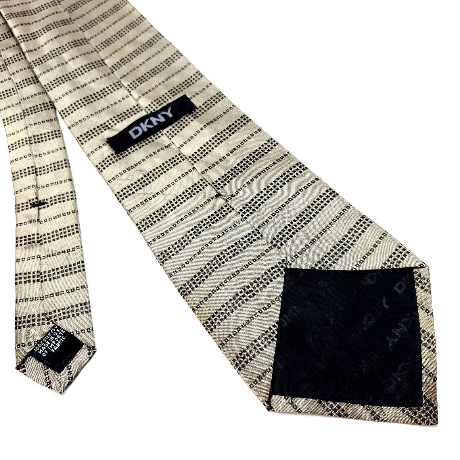 DKNY DKNY Silk Tie Tan Black Abstract Side Striped Short Wide Size ONE SIZE - 3 Thumbnail