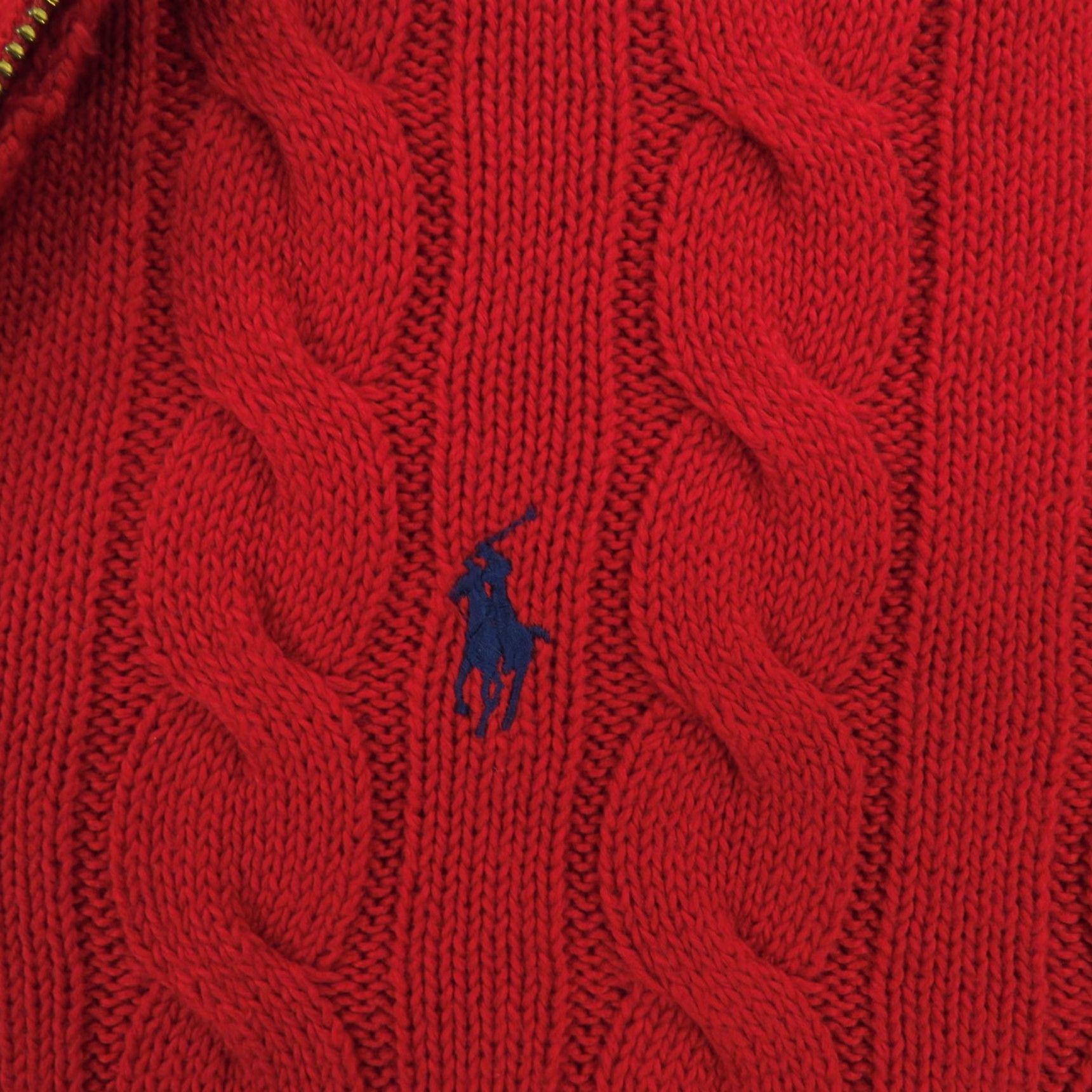 Polo Ralph Lauren Sweater Mens Large Red 1/4 Zip Pullover Cableknit Navy Pony