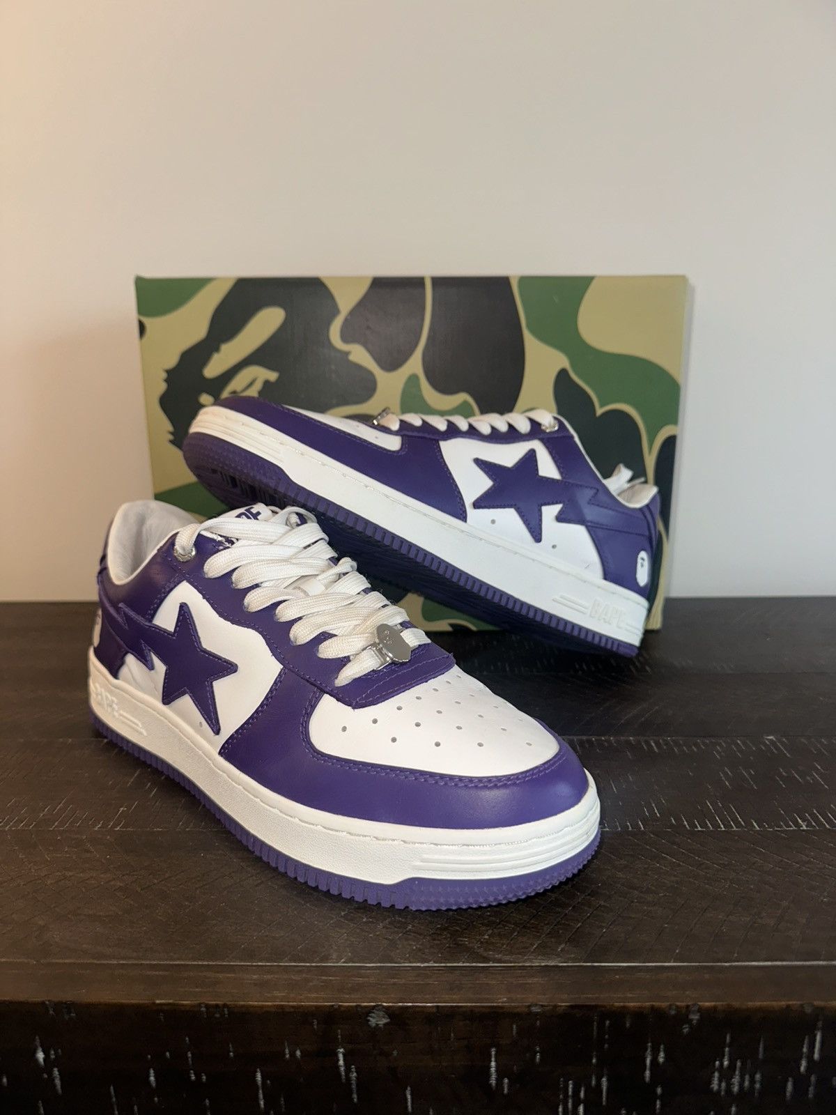A Bathing Ape *Bape Sta Purple White Leather Sz. 10