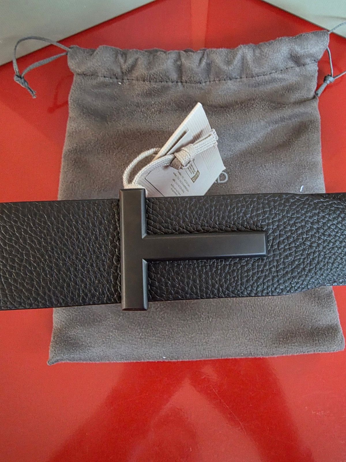 Tom Ford Tom Ford Grain Leather T Icon Belt Size 30 - 2 Thumbnail