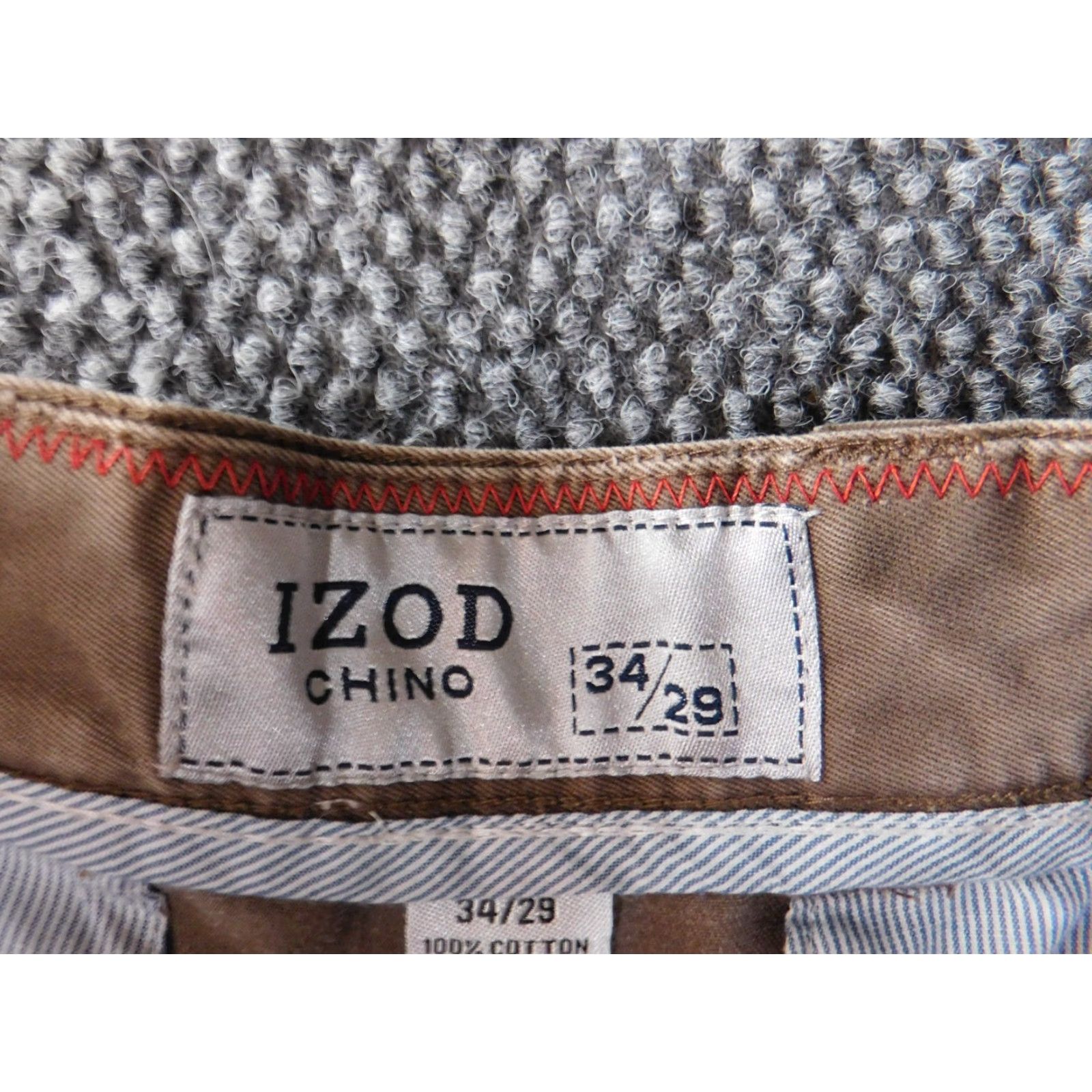 Izod Izod Mens Pants 32x28 Straight Brown Regular American Chino Classic Casual Pockets Mens Regular 32 Brown Cotton Flat Front Knit Button Vintage No Size US 32 / EU 48 - 2 Thumbnail