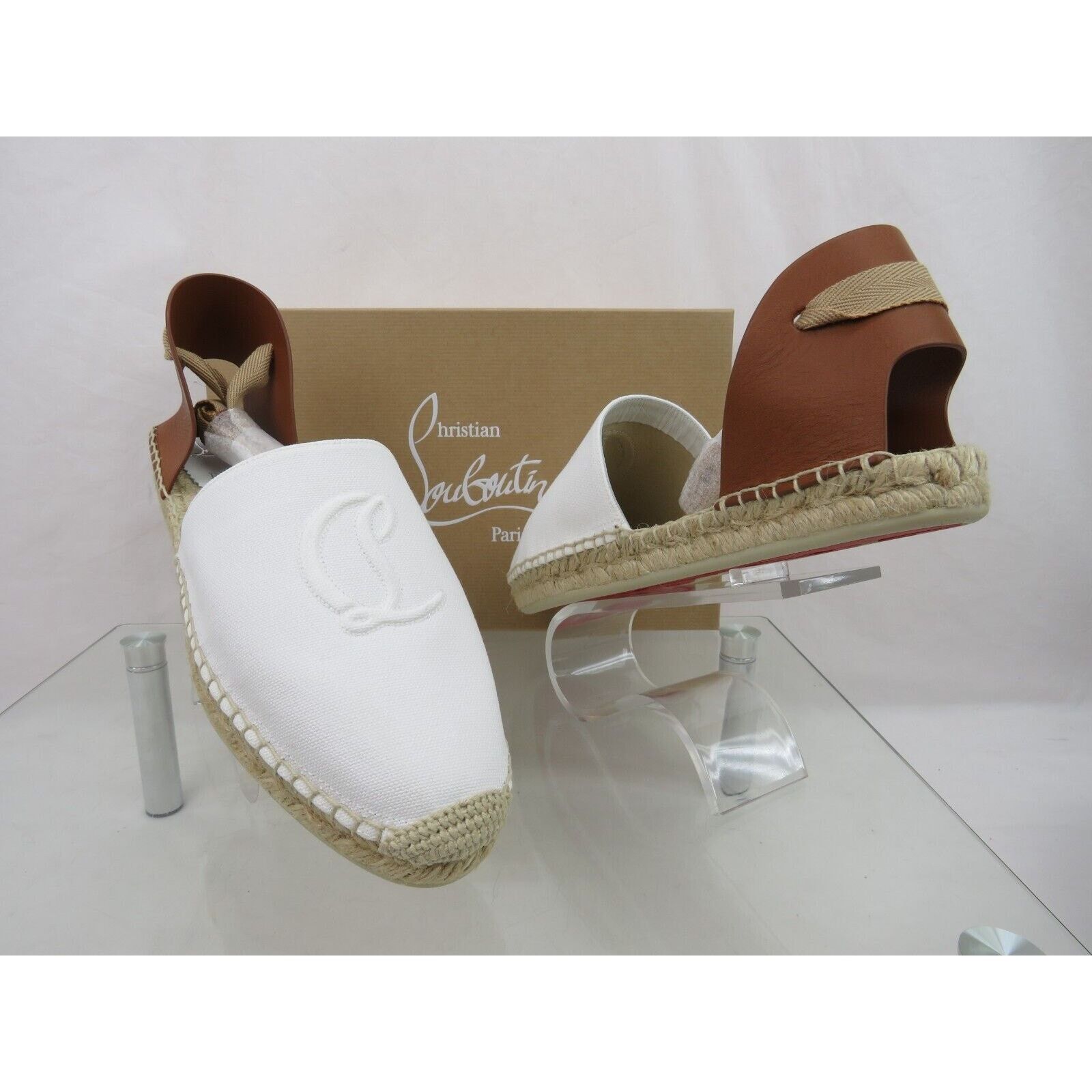 Christian Louboutin OUBOUTIN NANOU WHITE CANVAS LEATH CL LOGO TIE ESPADRILLES 39 Size US 9 / IT 39 - 9 Thumbnail
