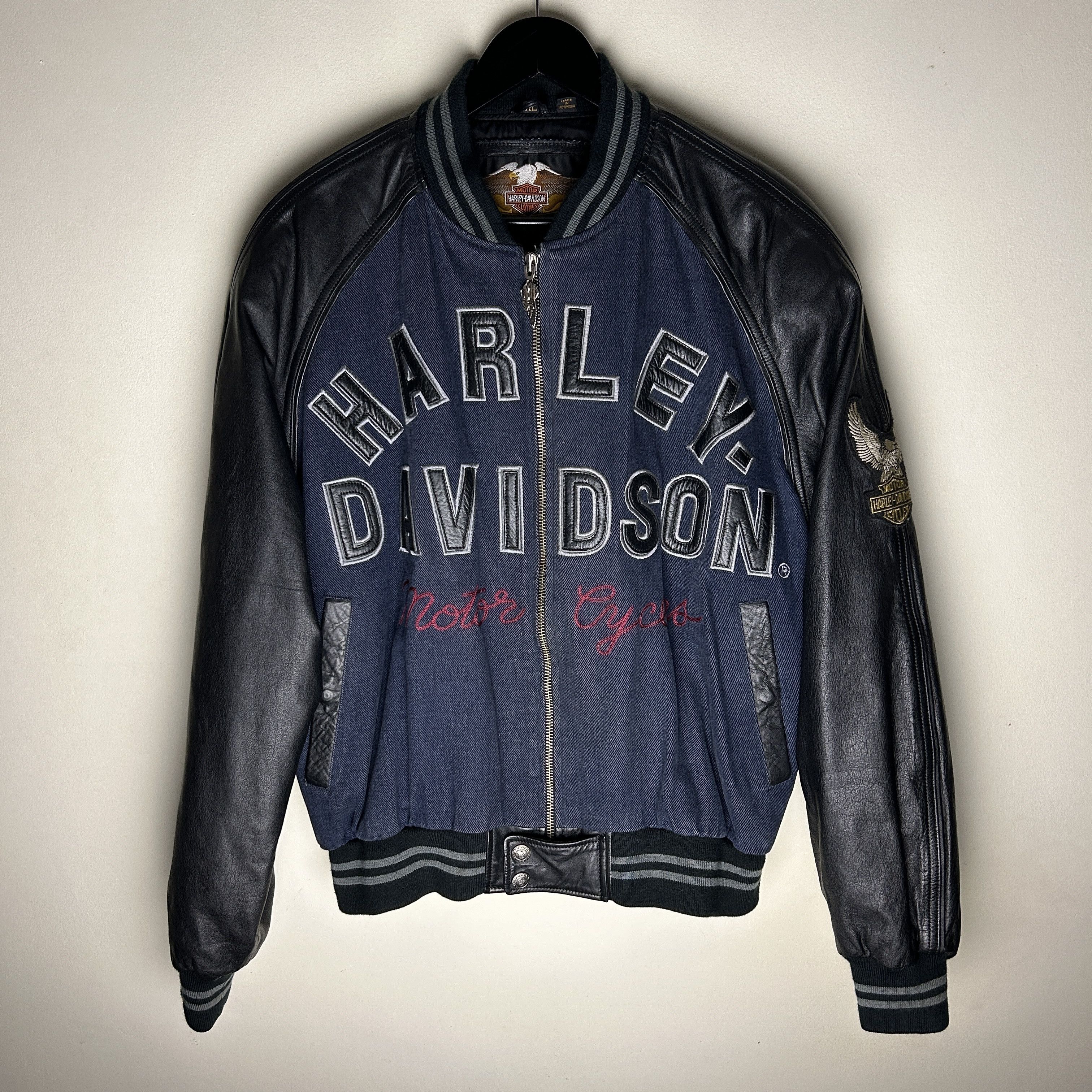 Vintage Vintage Harley Davidson Denim Leather Jacket Size US XL / EU 56 / 4 - 1 Thumbnail