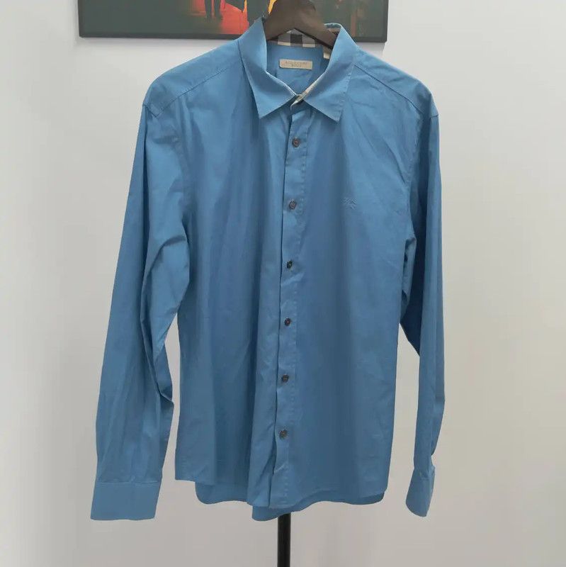 Burberry Blue Cotton Long Sleeve Shirt for Men