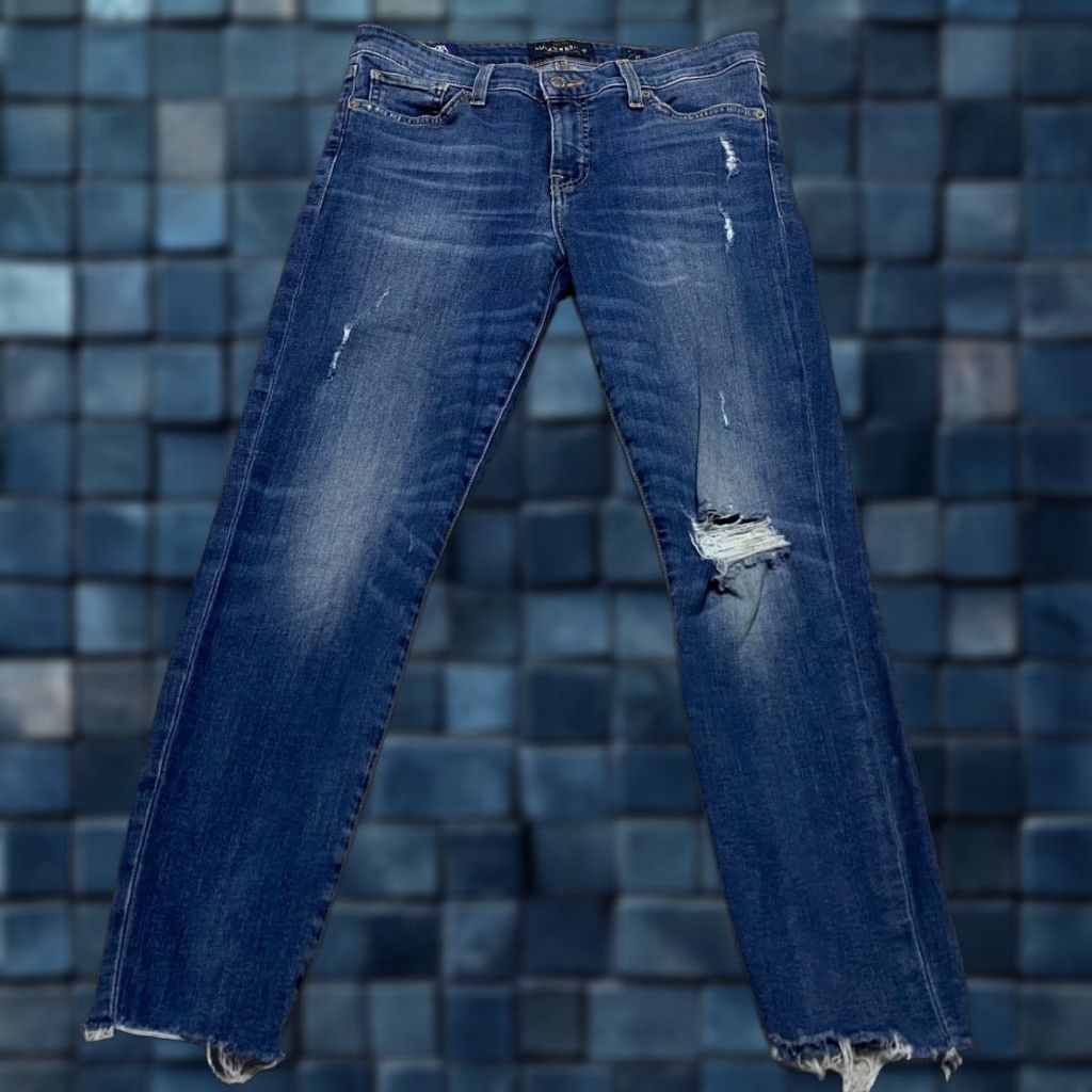 Lucky Brand Lucky Brand Jeans sz 4 Blue Denim Skinny Dark Wash Crop Distress Raw Hem Womens Size 27" / US 4 / IT 40 - 1 Thumbnail