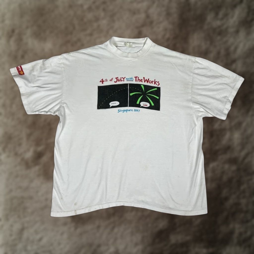 Vintage VINTAGE Singapore 1997 4th Of July Shirt Fireworks Graphic White Mens XL T-Shirt Graphic Print Holiday Patriotic 90s Size US XL / EU 56 / 4 - 1 Thumbnail