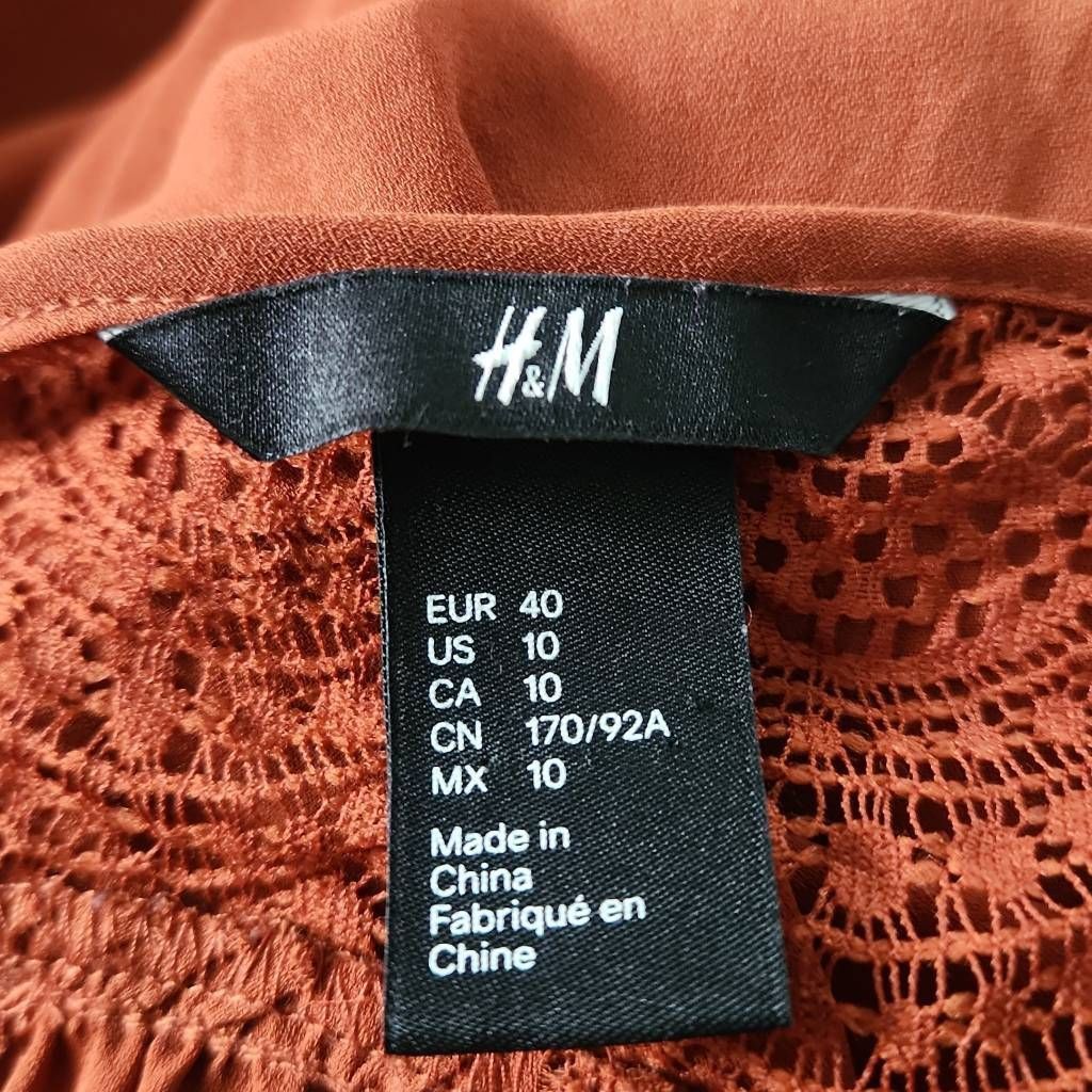 H&M H&M Ladies Size 10 Rust Orange Lace Yolk Peasant Blouse Size L / US 10 / IT 46 - 5 Thumbnail
