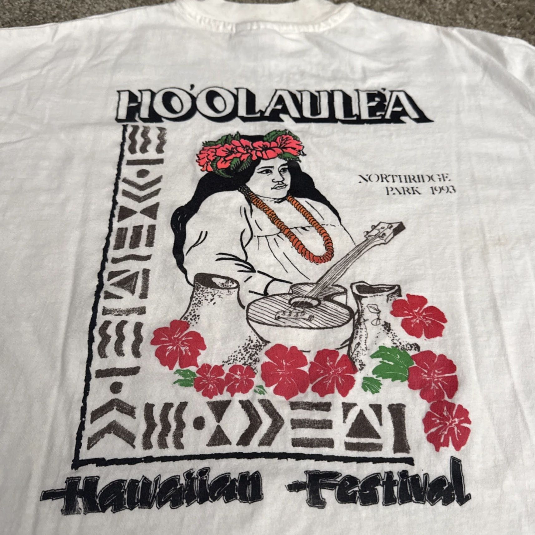 Hanes VINTAGE Hawaii Hoolaulea Festival Hula Double Sided Hanes T-Shirt Large White Mens L Size US L / EU 52-54 / 3 - 4 Thumbnail