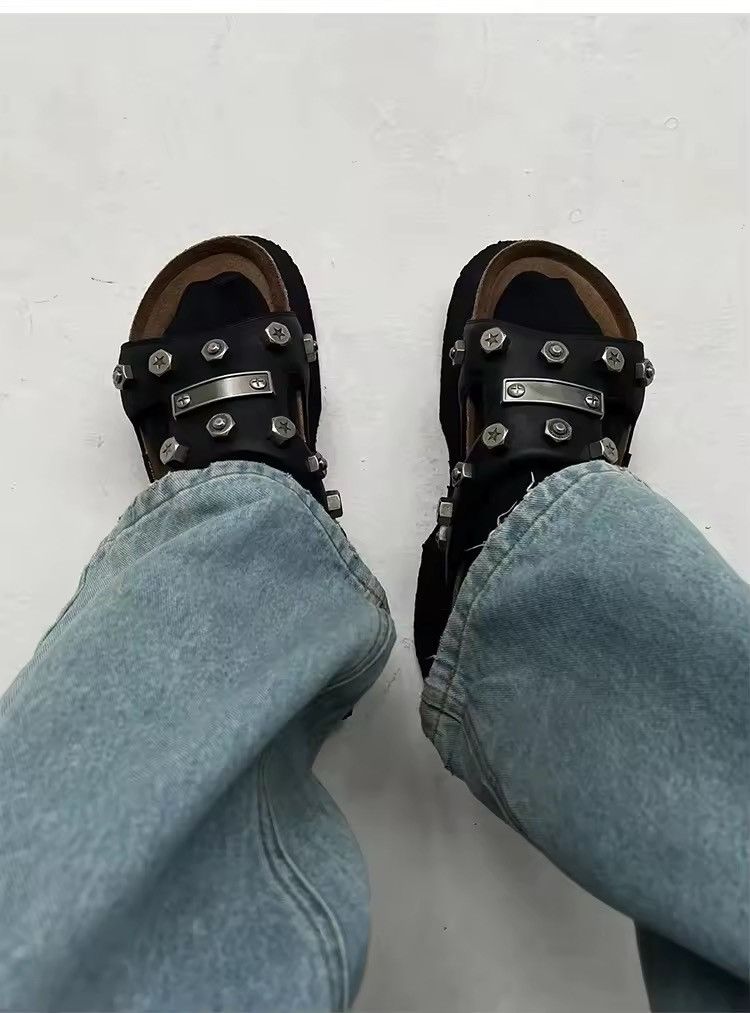 Other Gothic Punk PU Leather Outdoor Metal Slippers Boots Size US 9 / IT 39 - 2 Thumbnail