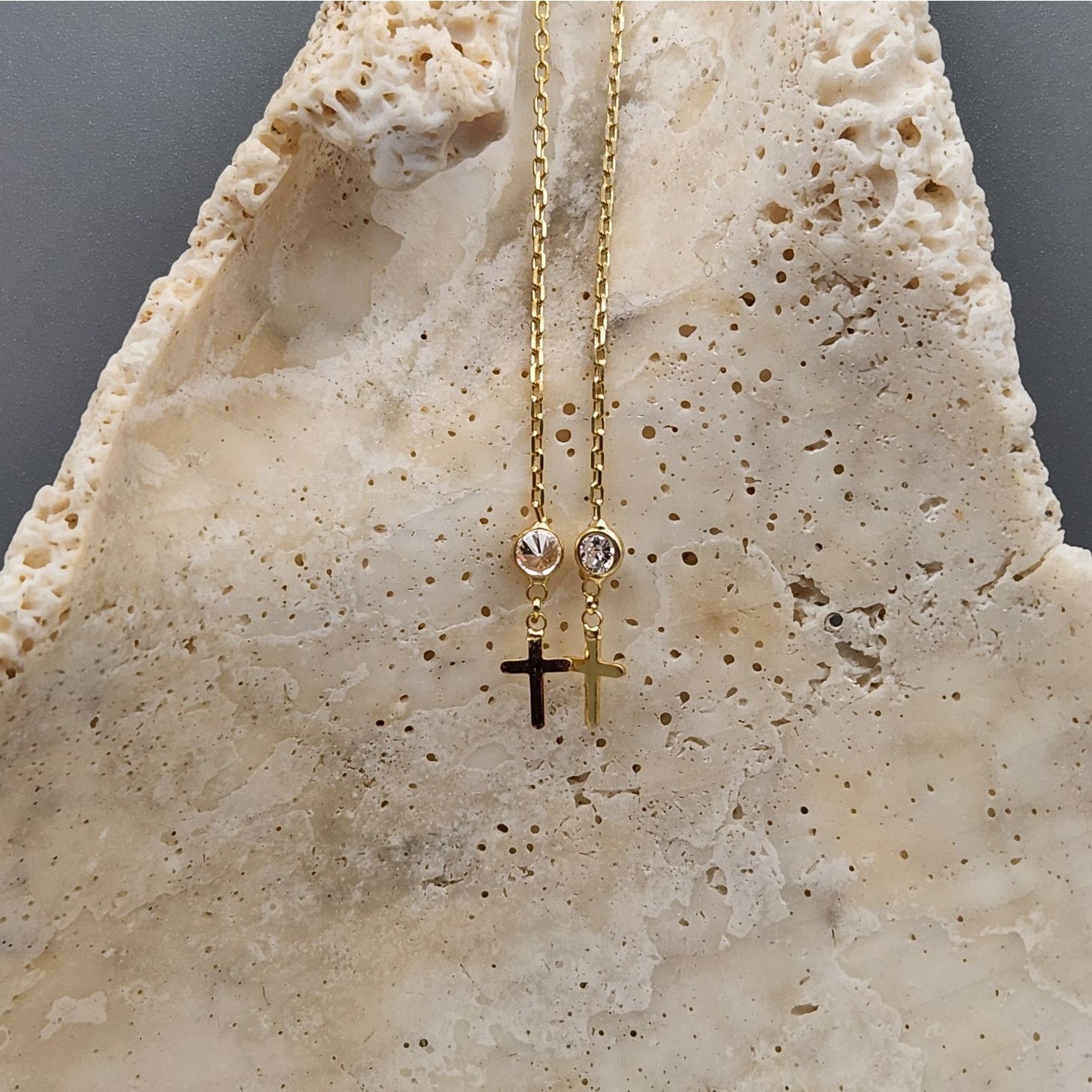 Other 925 Sterling Silver Cross Threader Earrings with Stones Size ONE SIZE - 4 Thumbnail