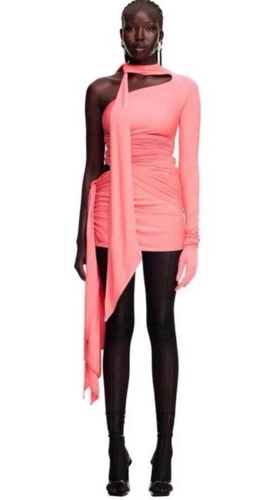 H&M × Mugler Mugler X H&M Knot Detail Mini Dress One Shoulder Sz M Size M / US 6-8 / IT 42-44 - 2 Thumbnail