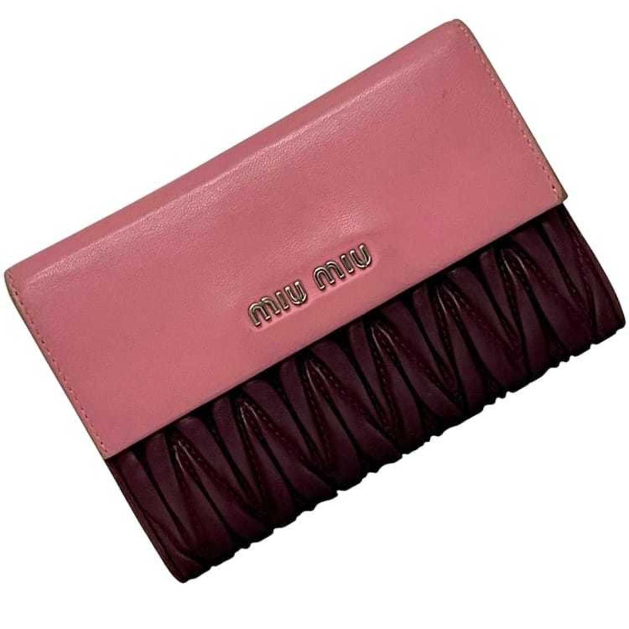 Miu Miu Miu Tri-fold Bag ec-24293 Pink Bordeaux Matelasse 5ML225 L-Shaped Leather 197A Hardware Men's Women's Two-Tone Black