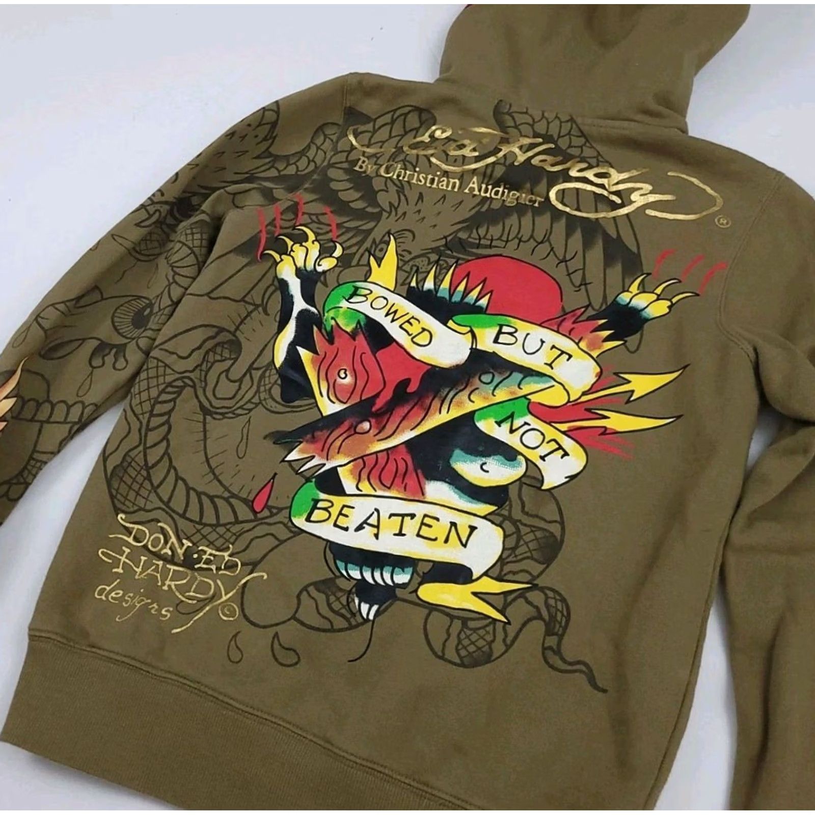 Ed Hardy VINTAGE Ed Hardy Love Kills Lined Zip Hoodie XS Womens Hoodie XS Brown Crew Neck Size XS / US 0-2 / IT 36-38 - 3 Thumbnail