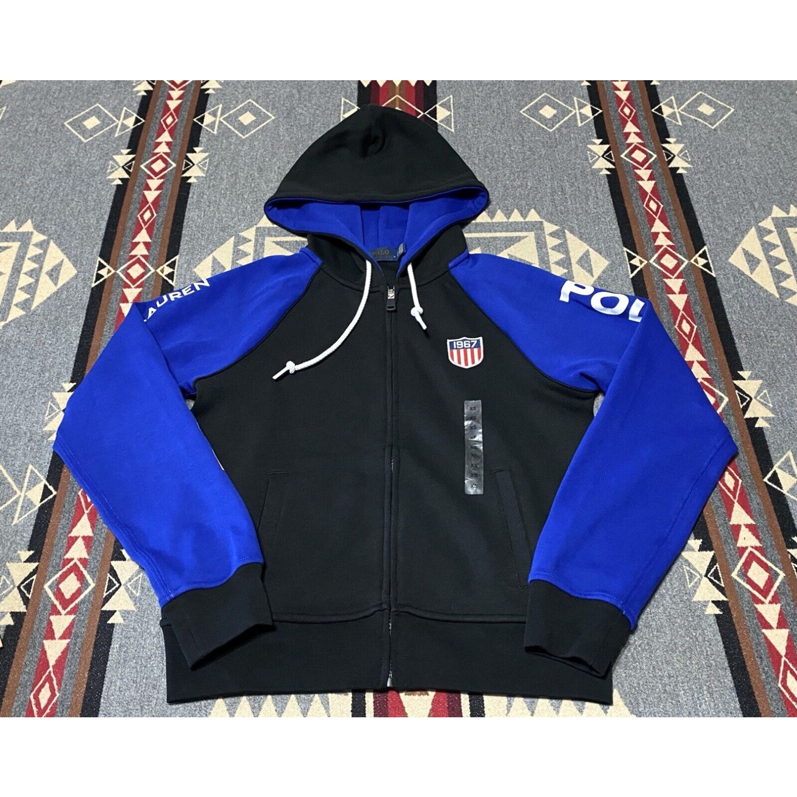 image of Polo Ralph Lauren-1967 Full Zip Hooded Sweatshirt Size Xs Adult NWOT Black Blue 45 in White, Men's