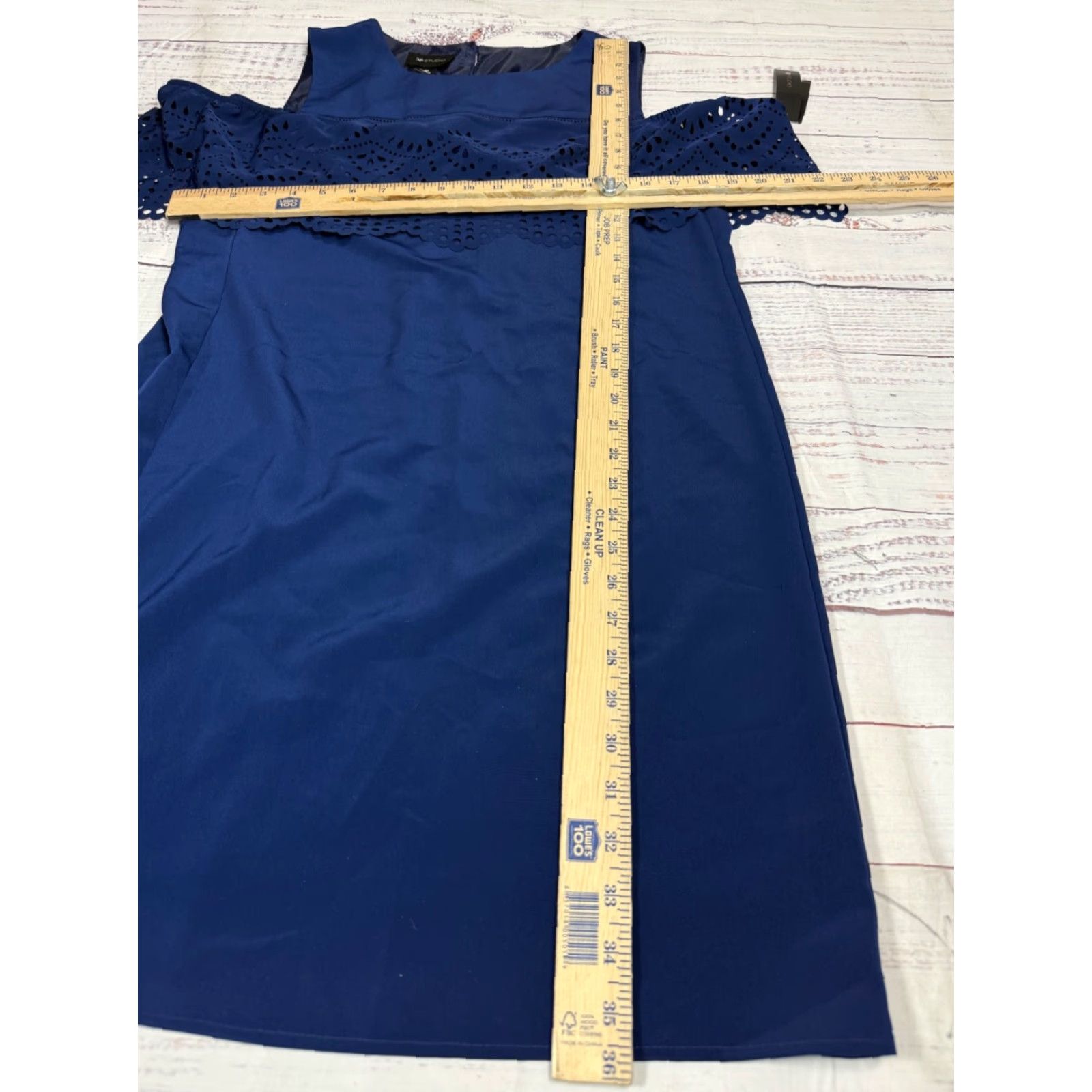 Vintage AB Studio Womens Tank Sheath Dress Size 10 Blue Off Shoulder Lace Panel Knee Length Dress Size L / US 10 / IT 46 - 2 Thumbnail