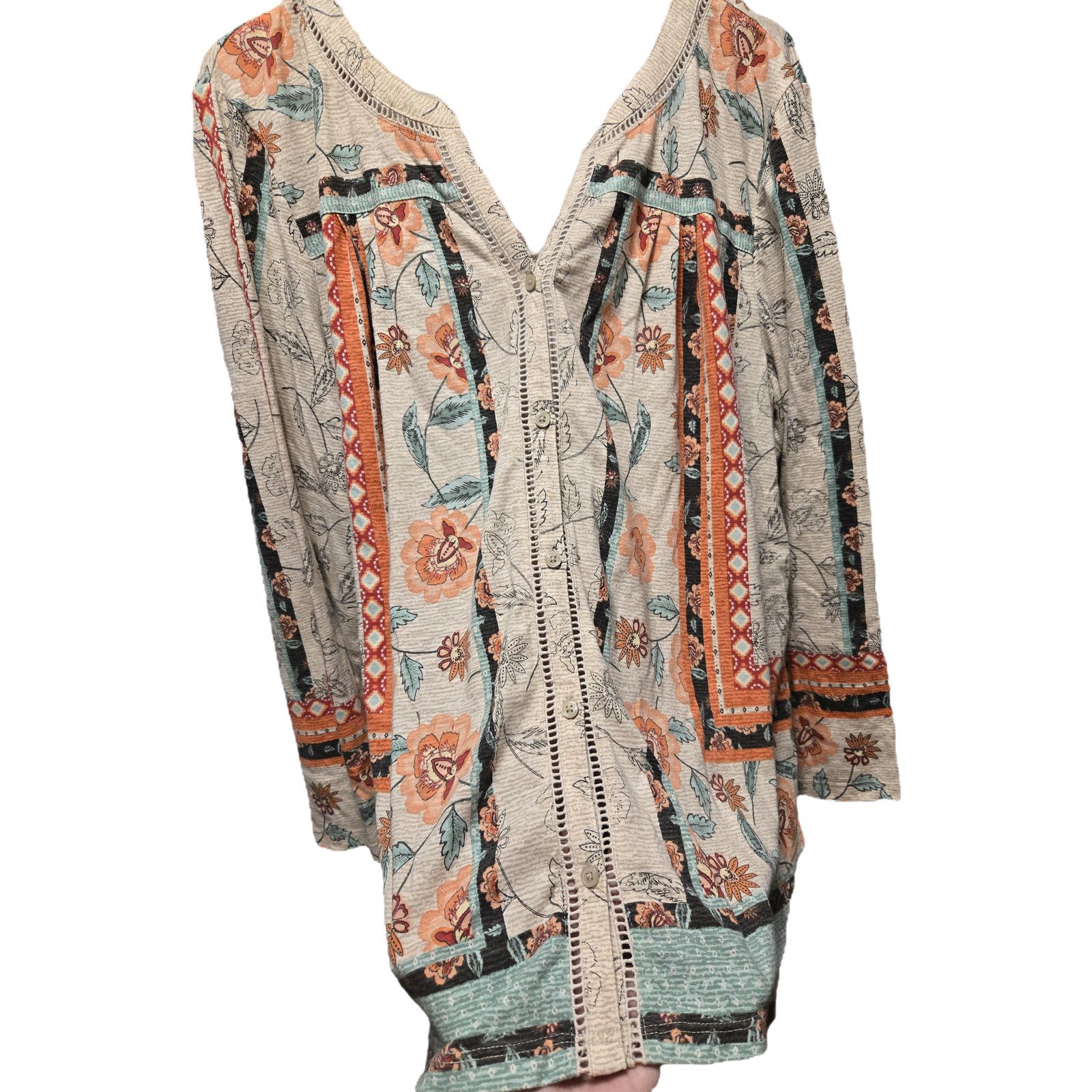 Style & Co Style & Co Woman 2X Boho Floral Button Front Top Ladder Lace Size XXL / US 16-18 / IT 52-54 - 4 Thumbnail