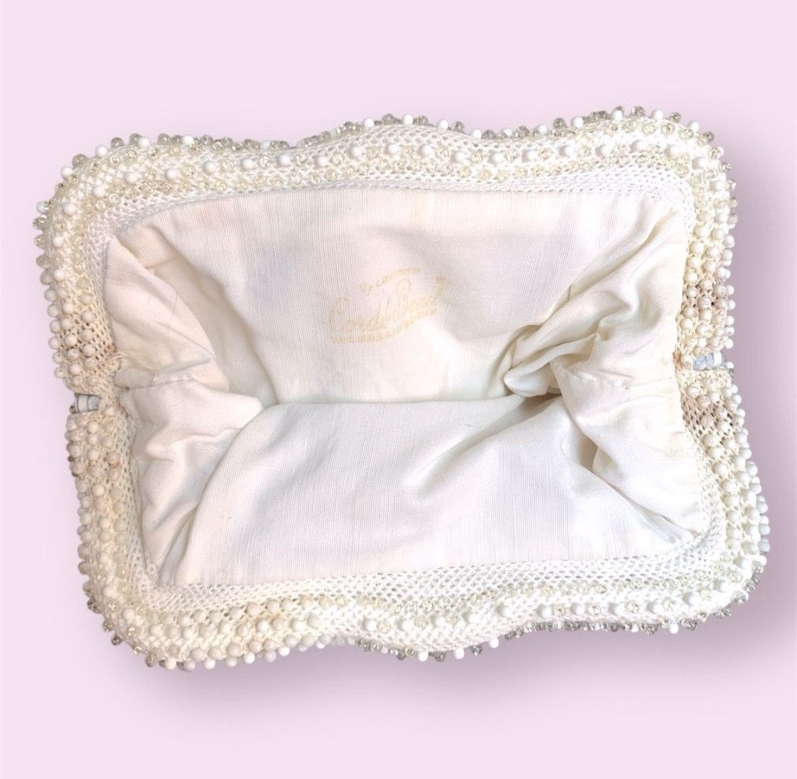 Vintage 50s White Beaded Clutch Purse Size ONE SIZE - 2 Thumbnail