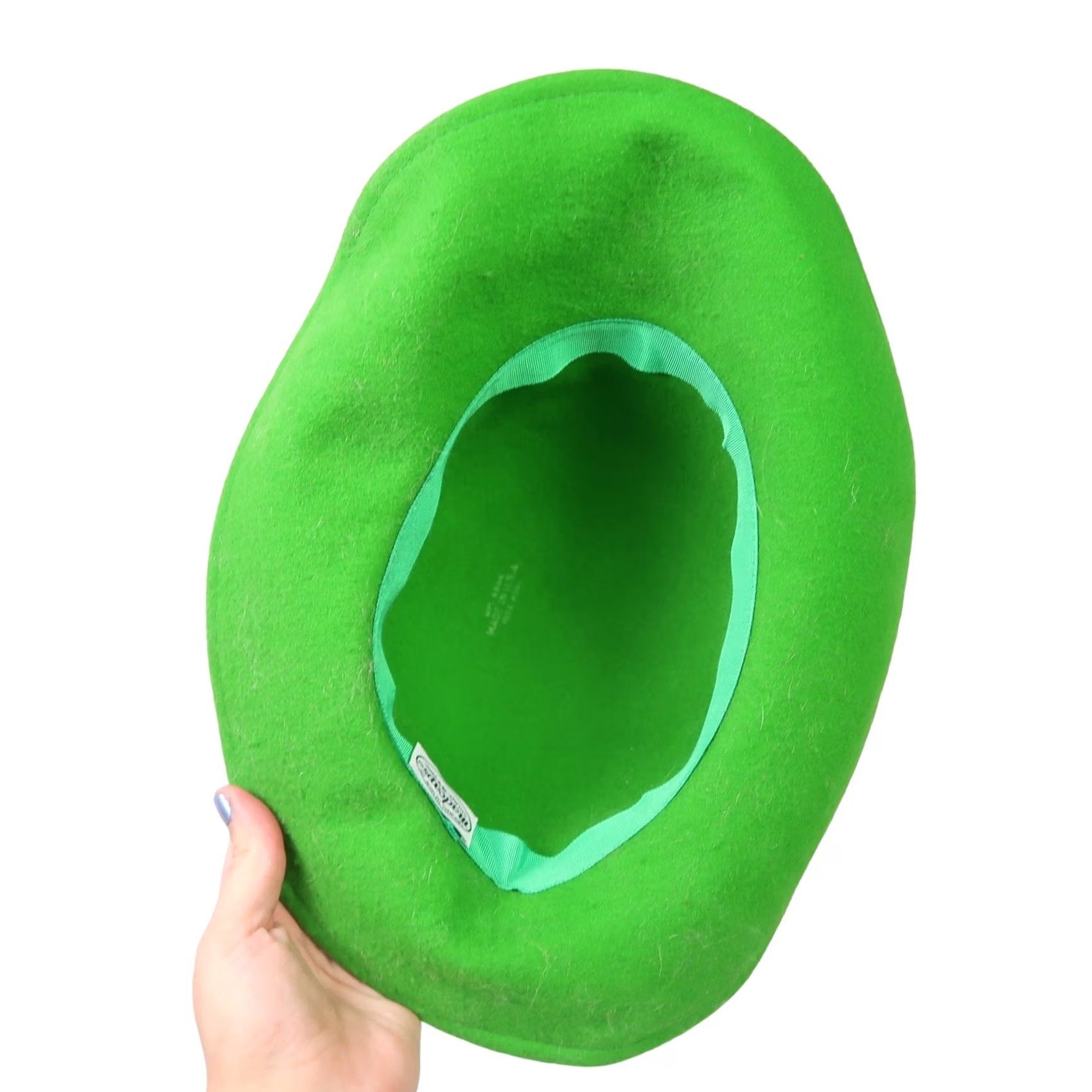FELT VINTAGE Madcaps Green Felt Wool Wide Brim Hat One Size Women 60s 50s Casual Party/Cocktail Wool Felt Brown/Black Trim Size ONE SIZE - 5 Thumbnail