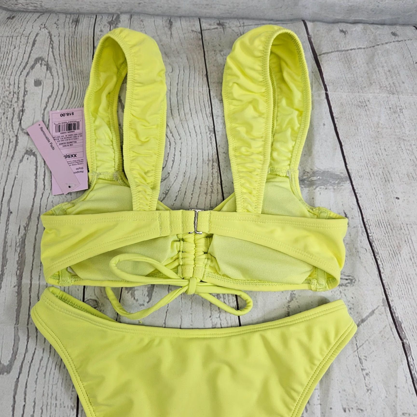 Vintage Wild Fable Bikini Womens 2 Piece 2XS Neon Yellow Low Rise High Leg Cheeky Size ONE SIZE - 5 Thumbnail