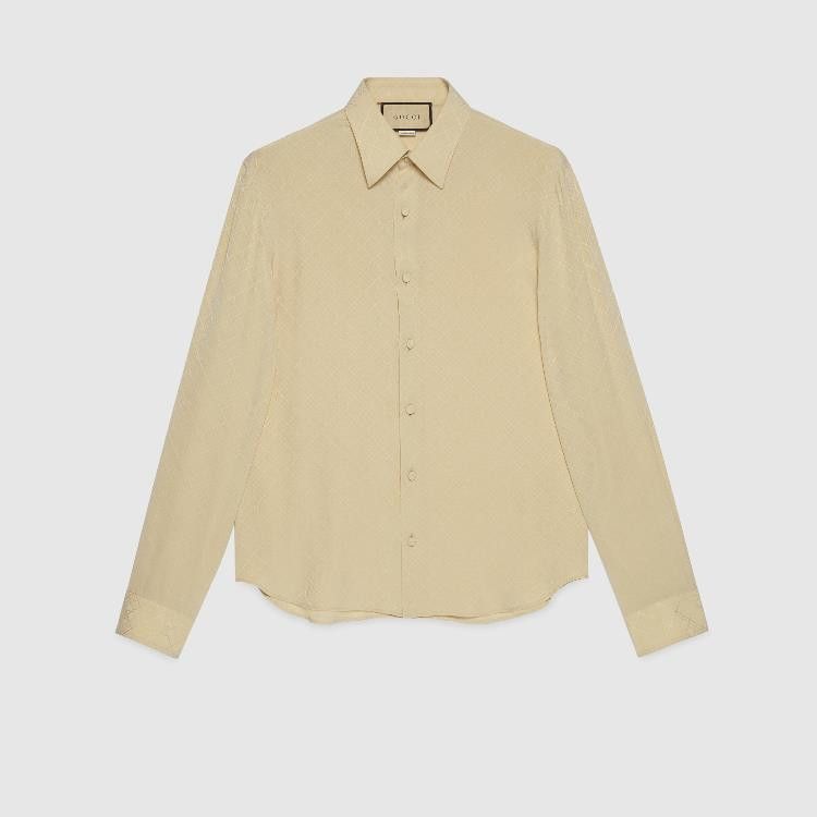 Gucci o1loc1c0226 751054 GG Silk Crêpe Shirt in Beige Size US L / EU 52-54 / 3 - 3 Thumbnail