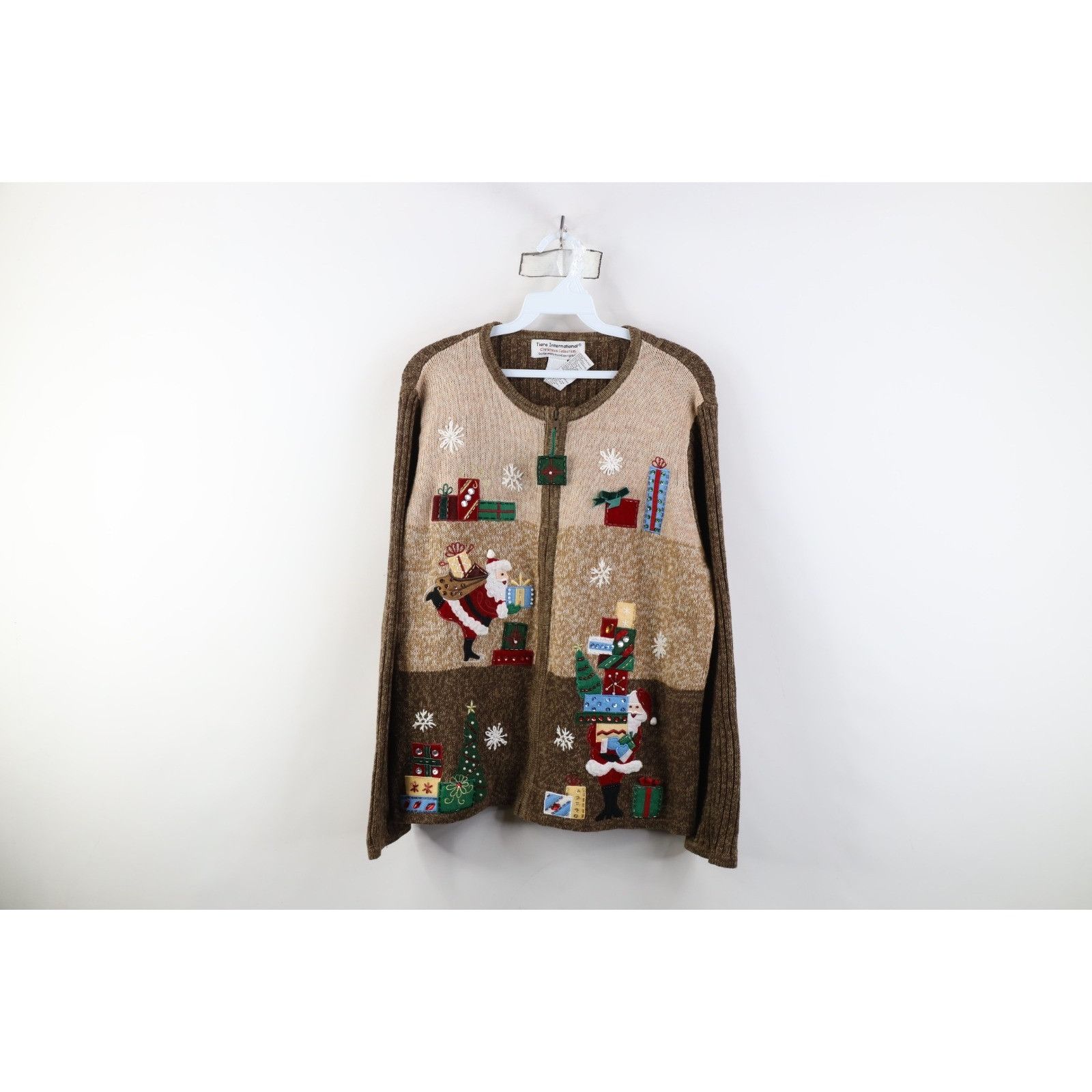 Vintage Vintage 90s Christmas Santa Snowflake Knit Cardigan Sweater Size L / US 10 / IT 46 - 1 Thumbnail