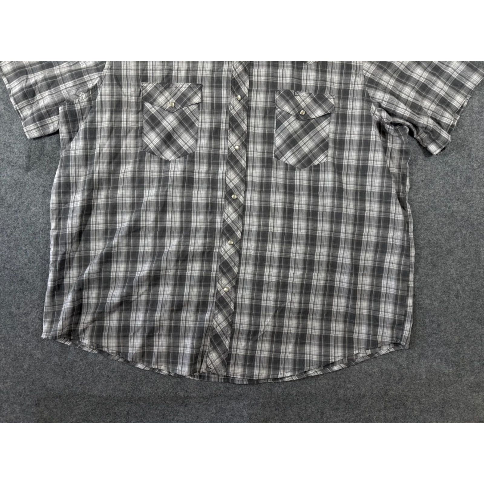 Wrangler Wrangler Shirt Mens 2XL Gray Plaid Pearl Snap Short Sleeve Cowboy Rodeo Western Size US XXL / EU 58 / 5 - 4 Thumbnail