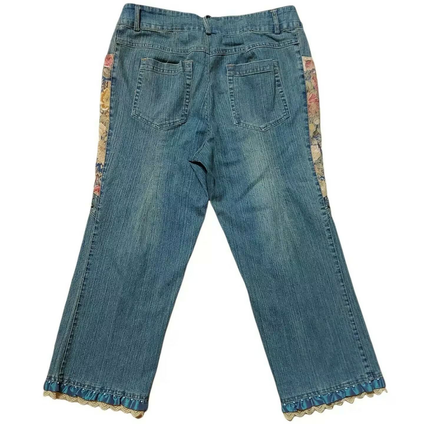 Vintage Vintage Jeans Denim L Floral Patched Beaded Inseam 23.5 Size 30" / US 8 / IT 44 - 8 Thumbnail