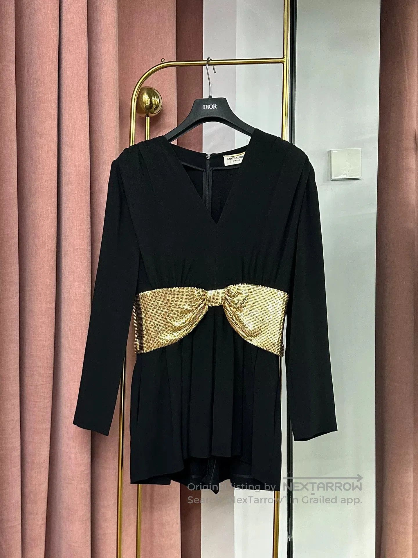 Saint Laurent Paris Saint Laurent Black Gold Sequin Bow Jumpsuit. Size 39" - 1 Thumbnail