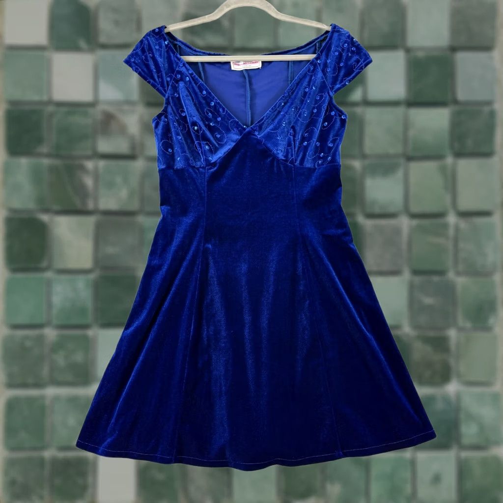 Jessica McClintock VINTAGE Jessica McClintock Gunne Sax Dress Womens Small Royal Blue Sequins Velvet 90s Size S / US 4 / IT 40 - 1 Thumbnail