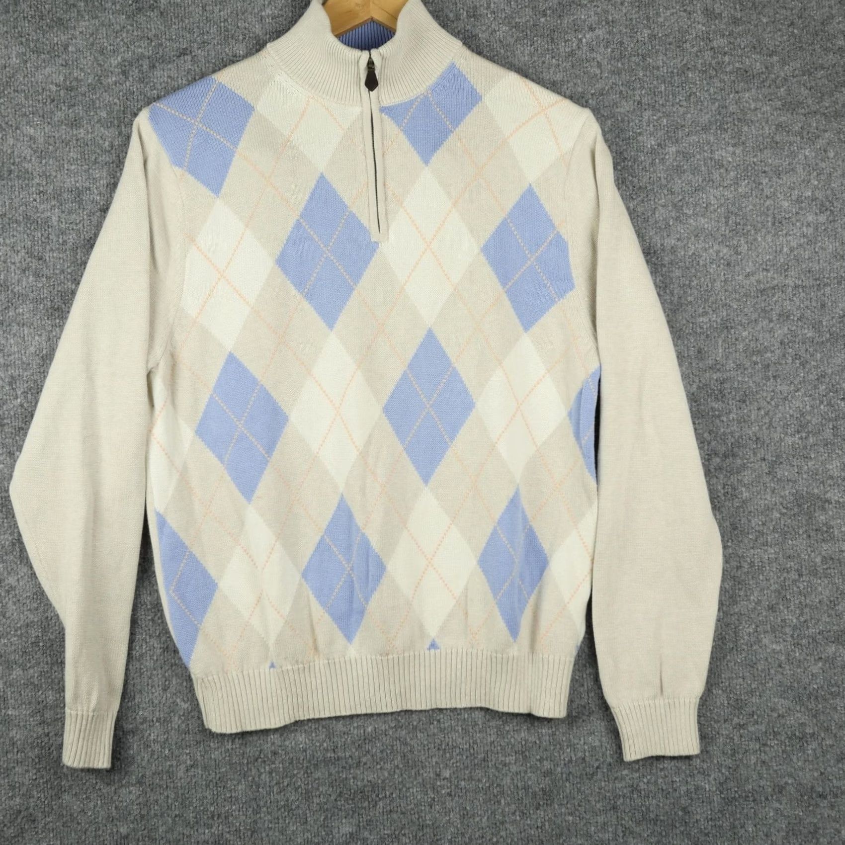 Brooks Brothers Brooks Brothers Sweater Mens Small Beige Blue Argyle 1/4 Zip Supima Cotton Pullover Mock Neck Knitted Knit Preppy Size US S / EU 44-46 / 1 - 2 Thumbnail