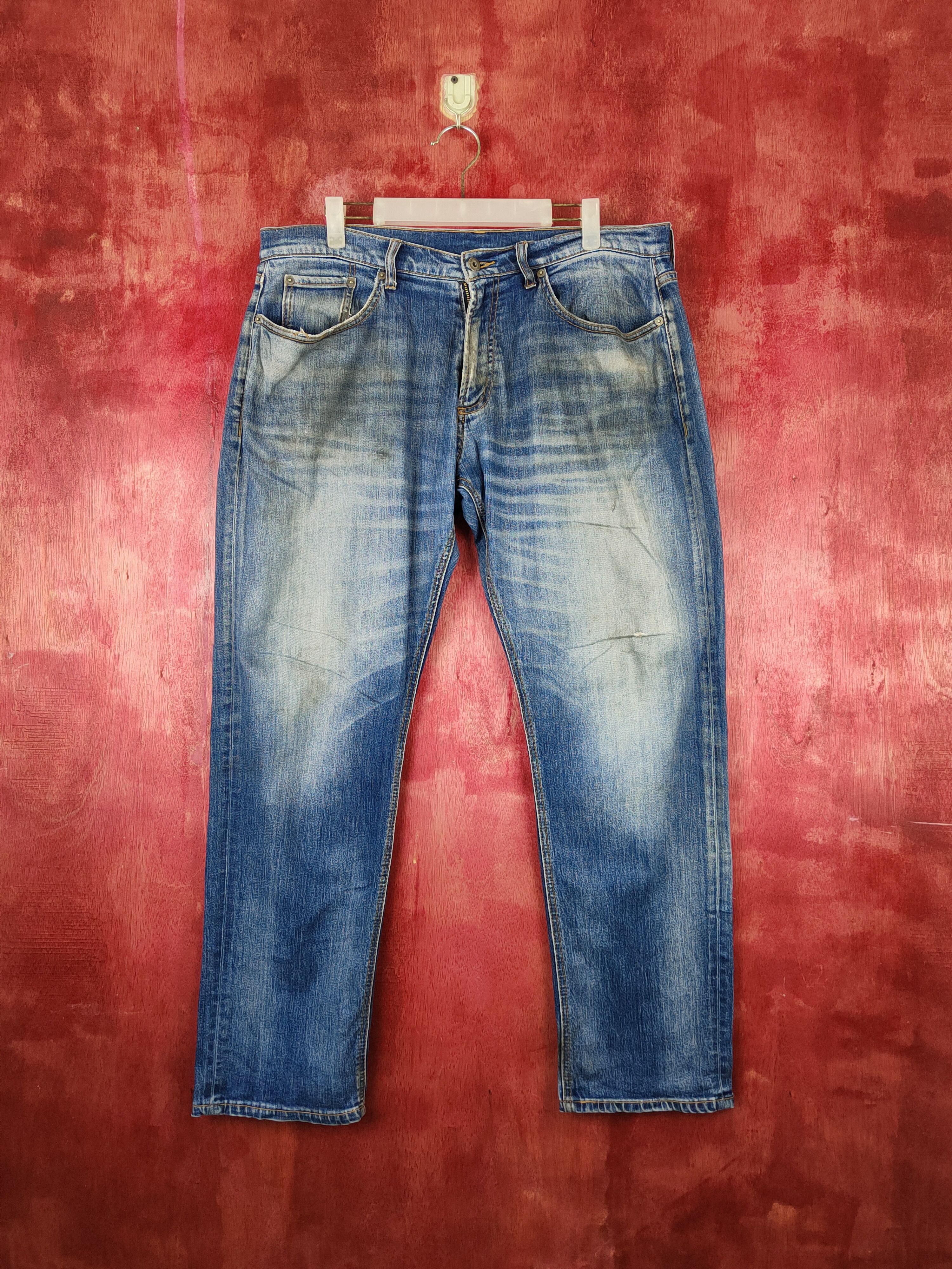 Japanese Brand Closshi Dark Blue Distressed Ripped Jeans #S1699 Size US 35 - 1 Thumbnail