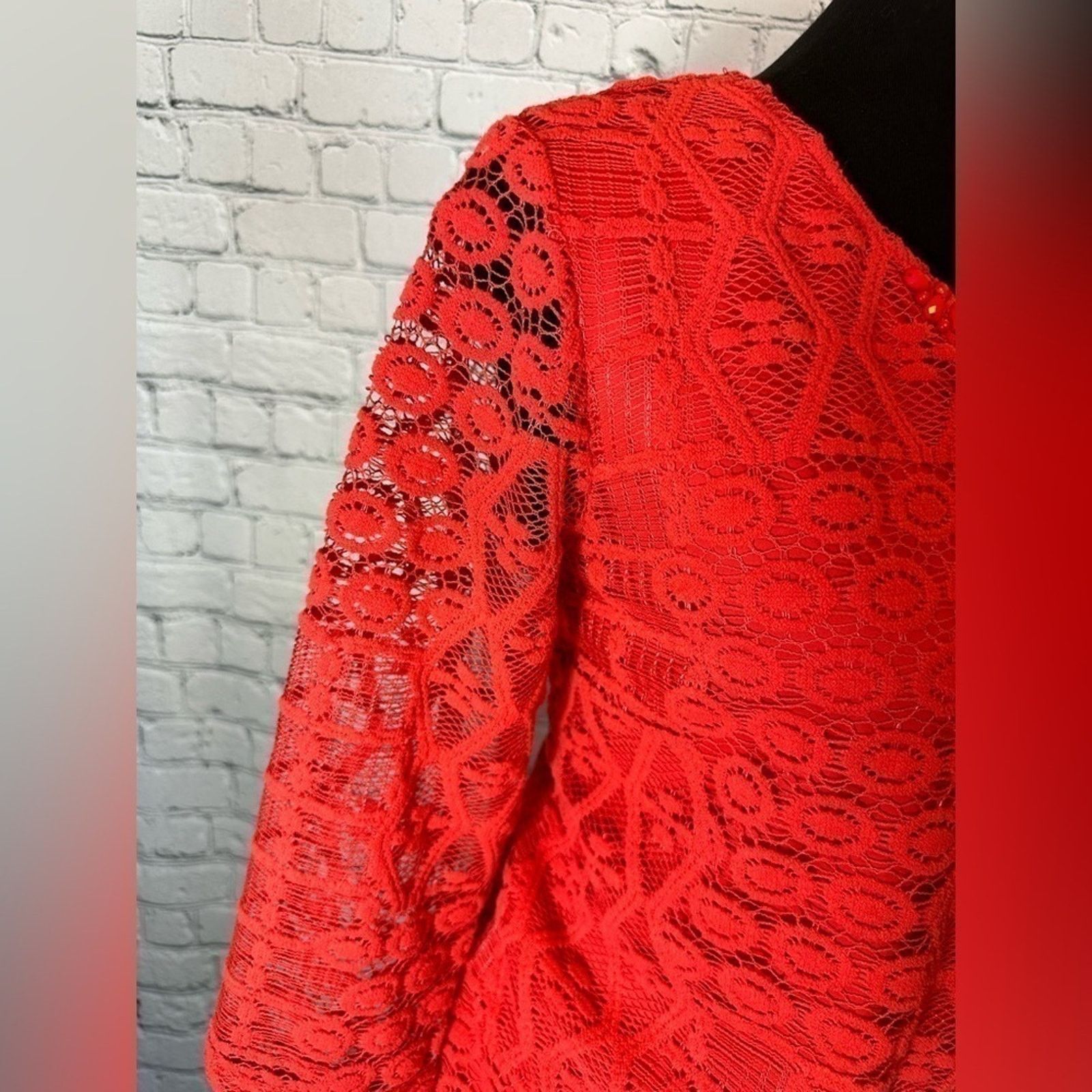 Designer Chic Red Lace Tunic Top Size M / US 6-8 / IT 42-44 - 3 Thumbnail