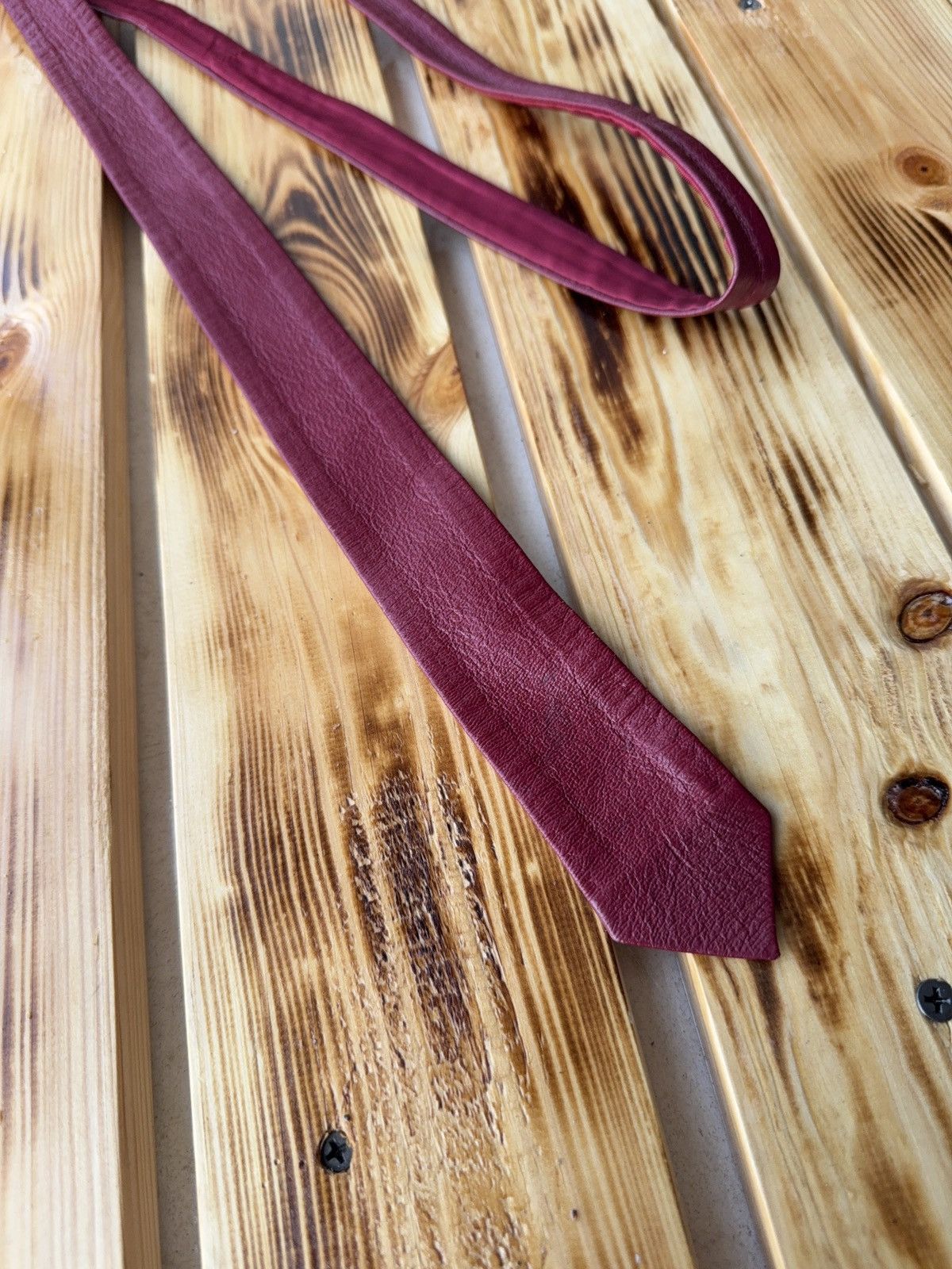 Japanese Brand Retro Vintage Burgundy Leather Tie 90s Western Biker Style Size ONE SIZE - 2 Thumbnail