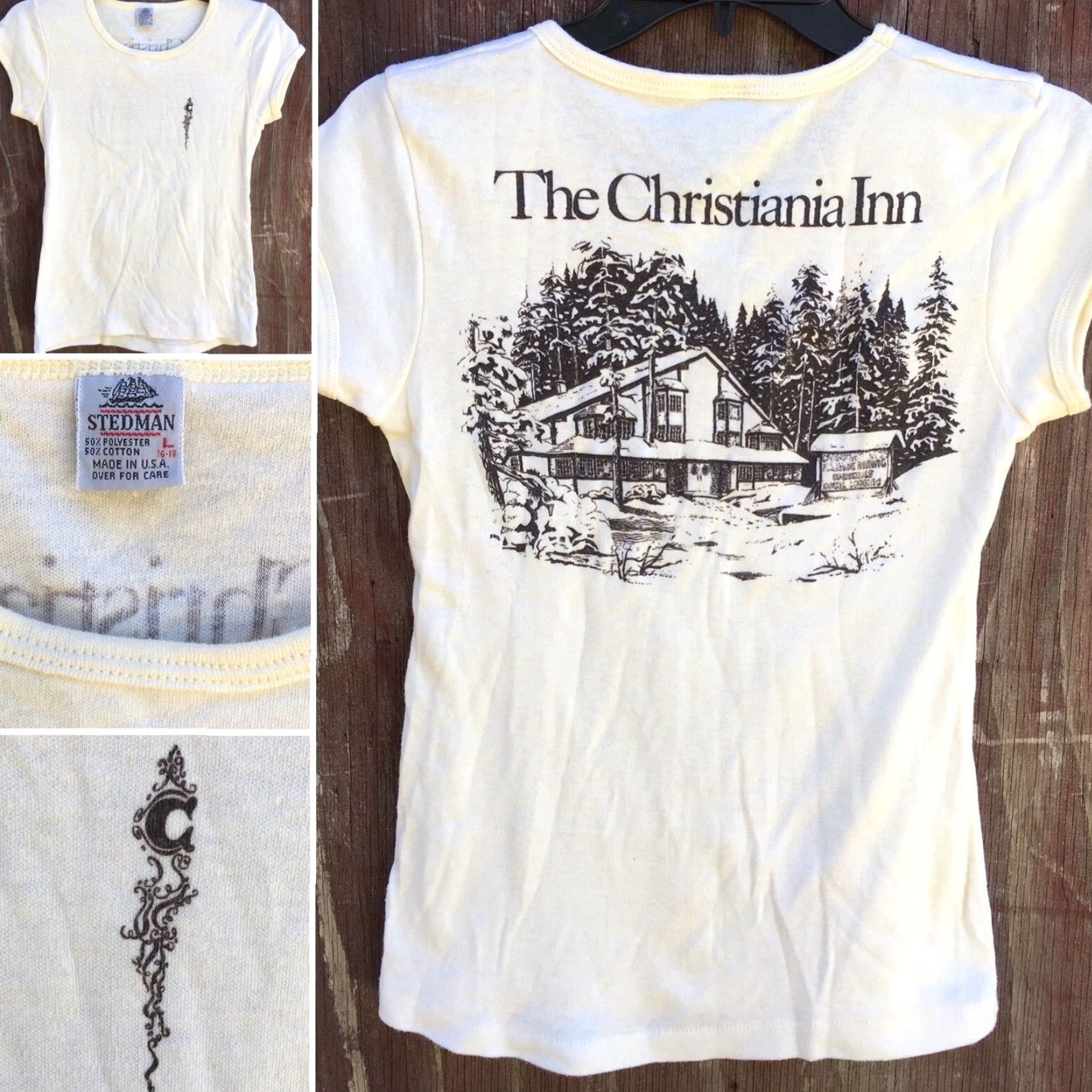 Vintage VINTAGE The Christiania Inn T Shirt Ladies 70s 80s Stedman Made In USA Size L Ivory Polycotton Graphic Hippy 1970s 1980s Mens/Womens? Size L / US 10 / IT 46 - 2 Thumbnail
