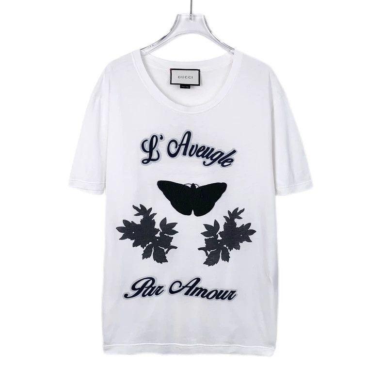 Gucci White letter butterfly print round-neck cotton short-