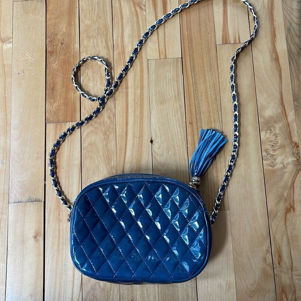 Nordstrom Nordstrom deep teal quilted patent leather woven chain cros Size ONE SIZE - 3 Thumbnail