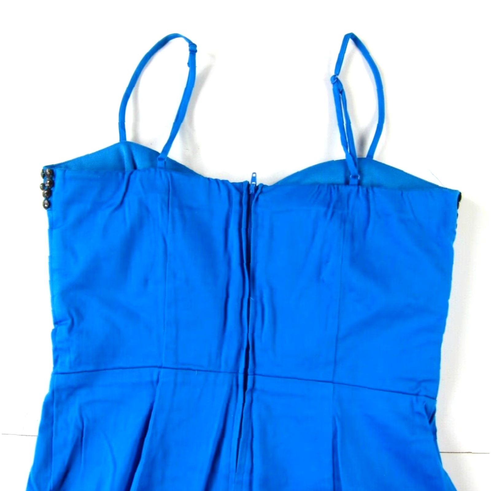 Vintage BISOU BISOU Royal Blue Beaded Pleated Spaghetti Strap Mini Sheath Dress 8 Size M / US 6-8 / IT 42-44 - 5 Thumbnail