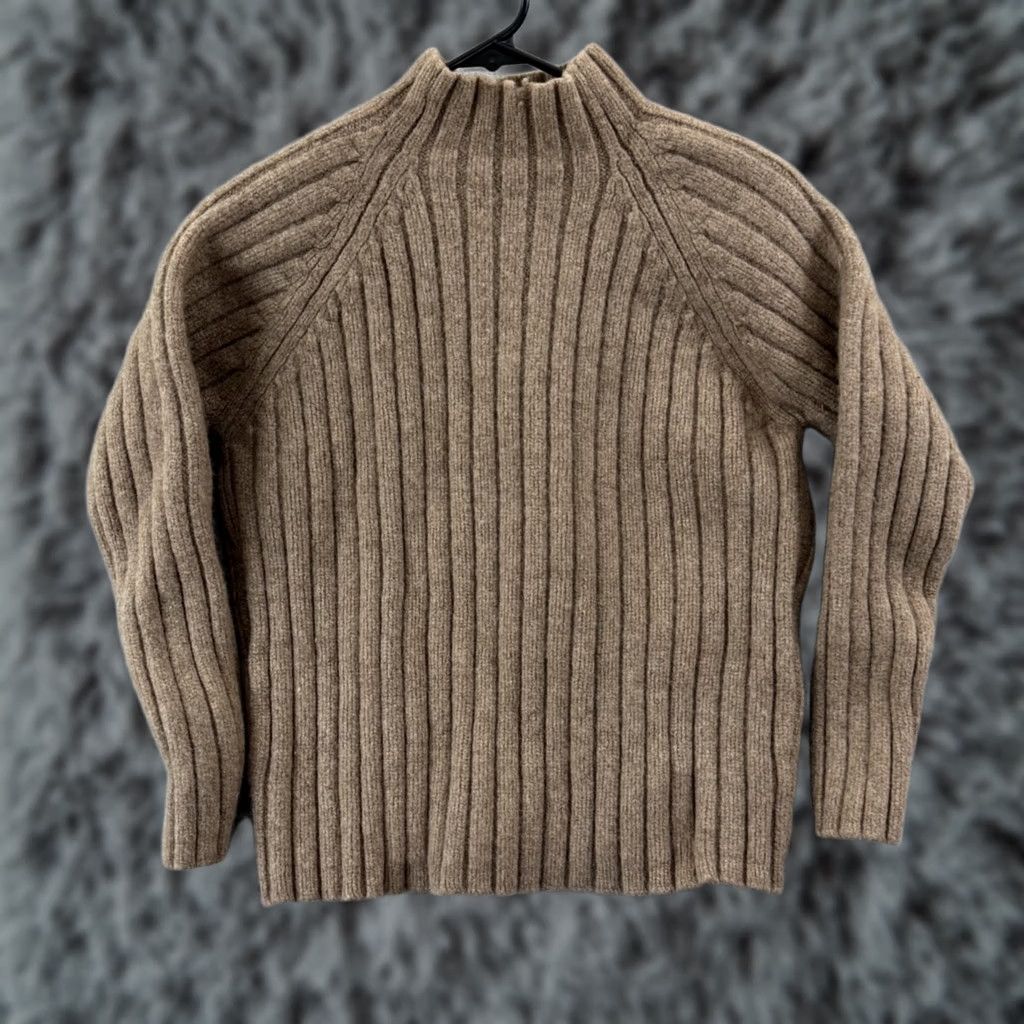 J.Crew J.Crew Brown Mock Neck Chunky Relaxed Rib Knit Lambswool Pullover - Medium Size M / US 6-8 / IT 42-44 - 1 Thumbnail