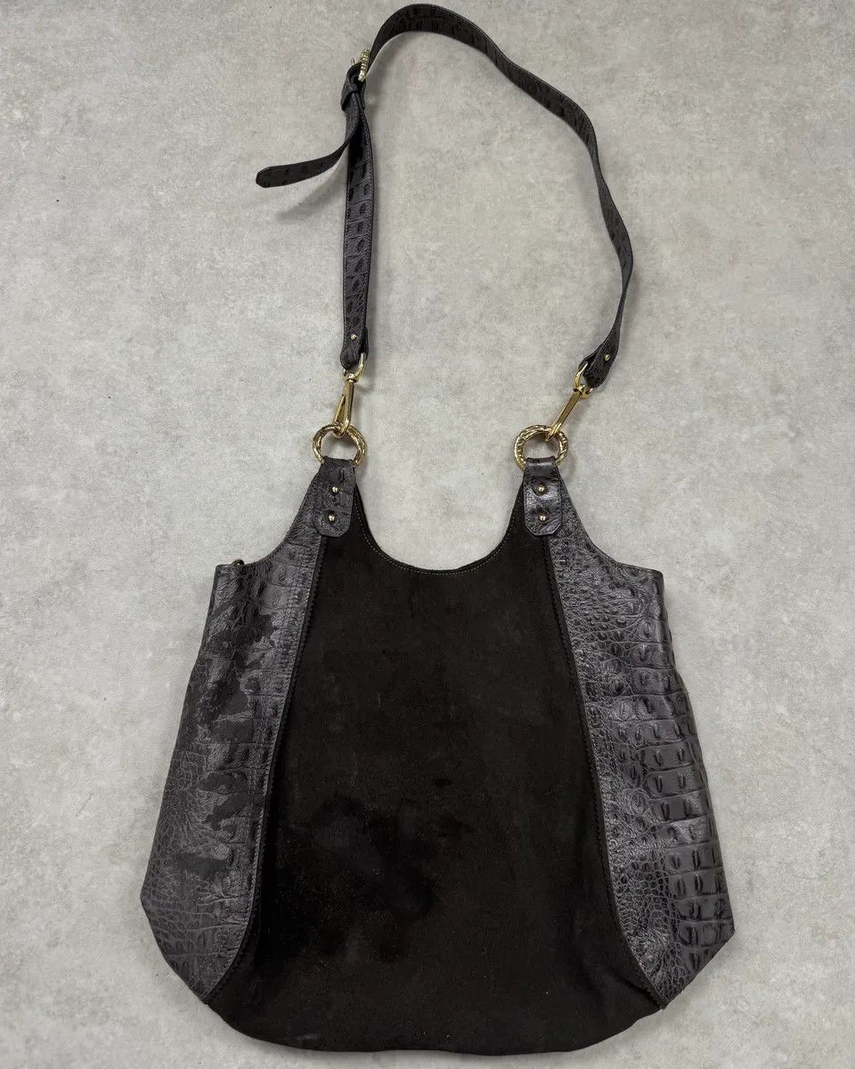 Just Cavalli Just Cavalli Brown Suede Crocodile Effect Leather Leopard Shoulder Bag Size ONE SIZE - 8 Thumbnail